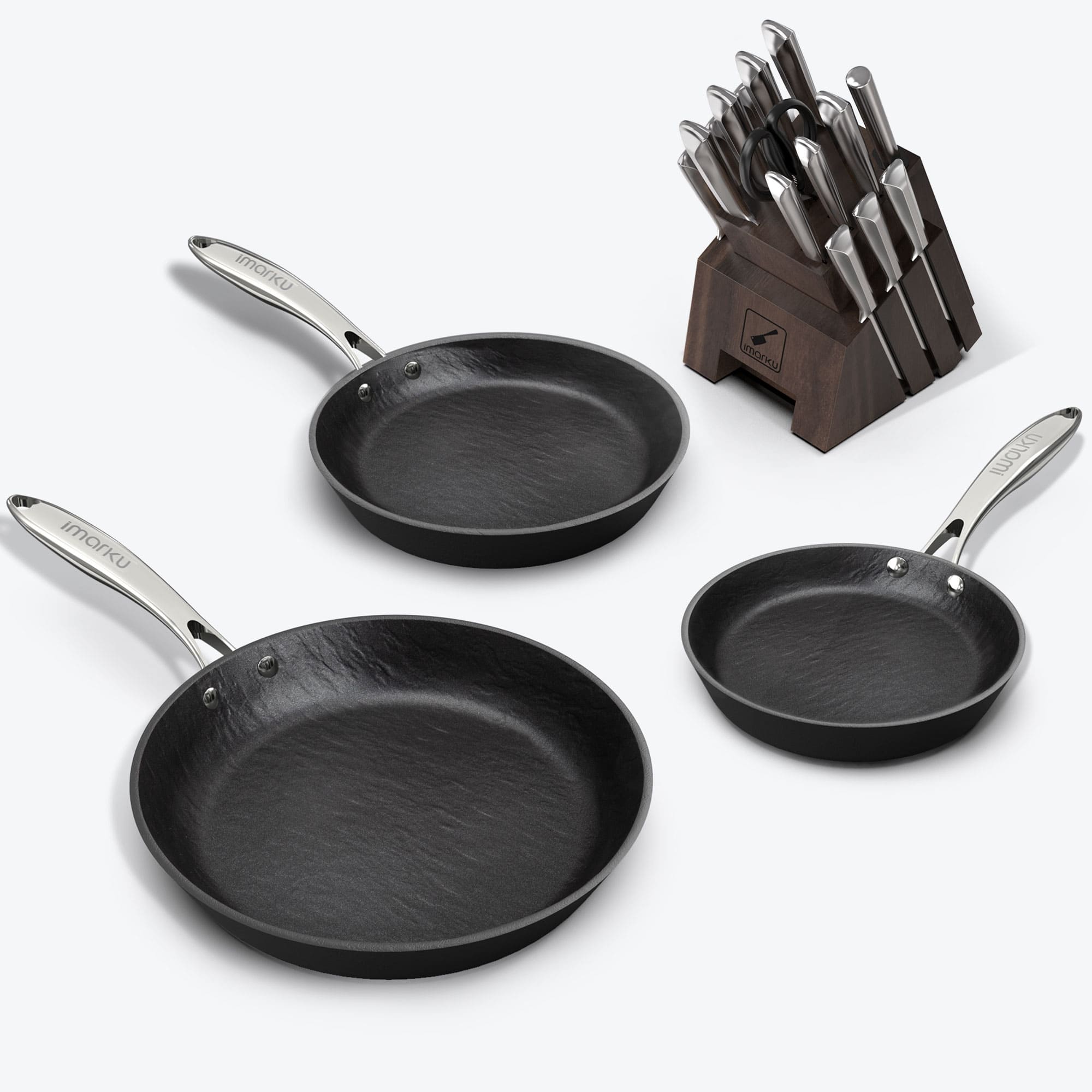 imarku 16pc kitchen chef knives set and nonstick fry pans bundle