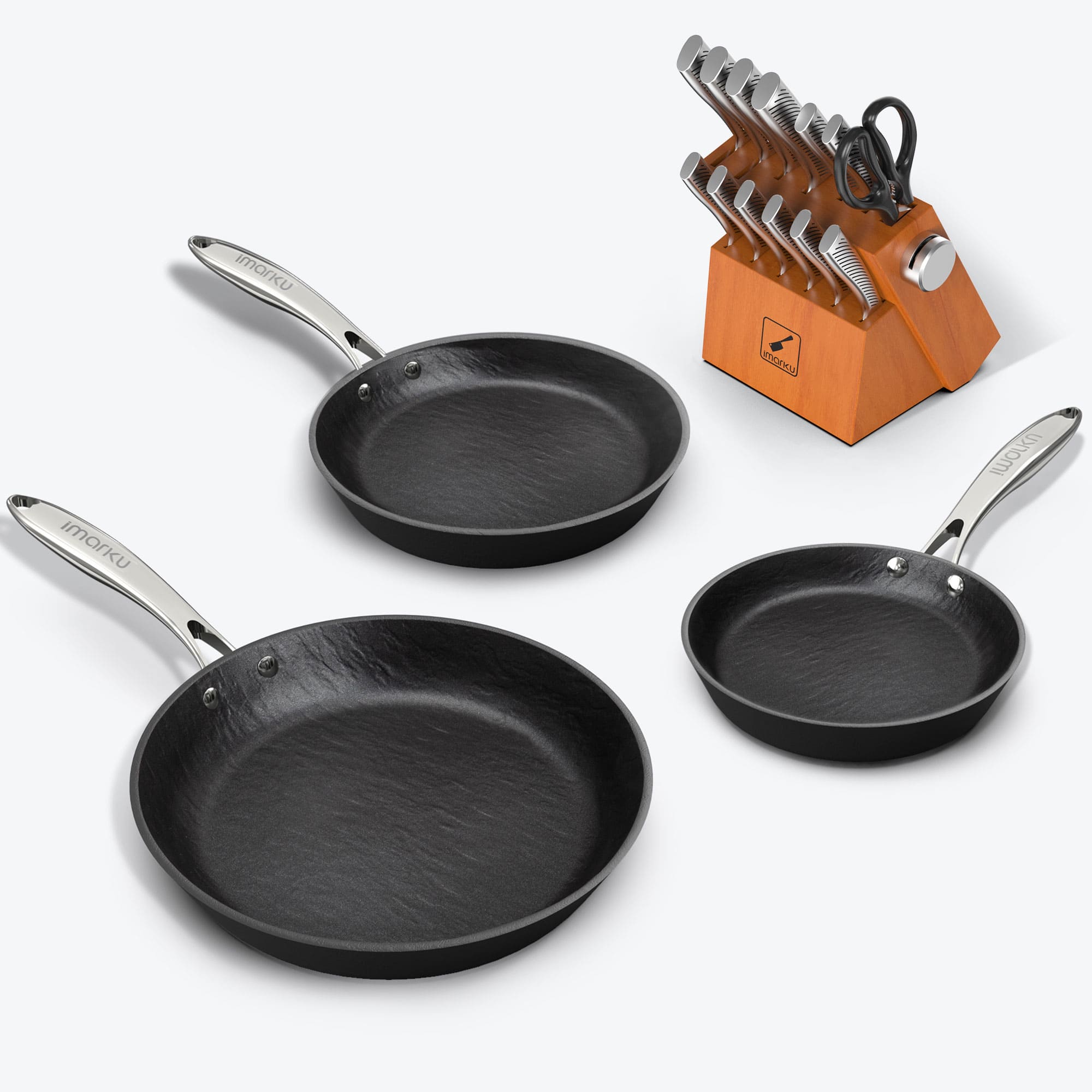 imarku orange chef knives block set and nonstick frying pan bundle