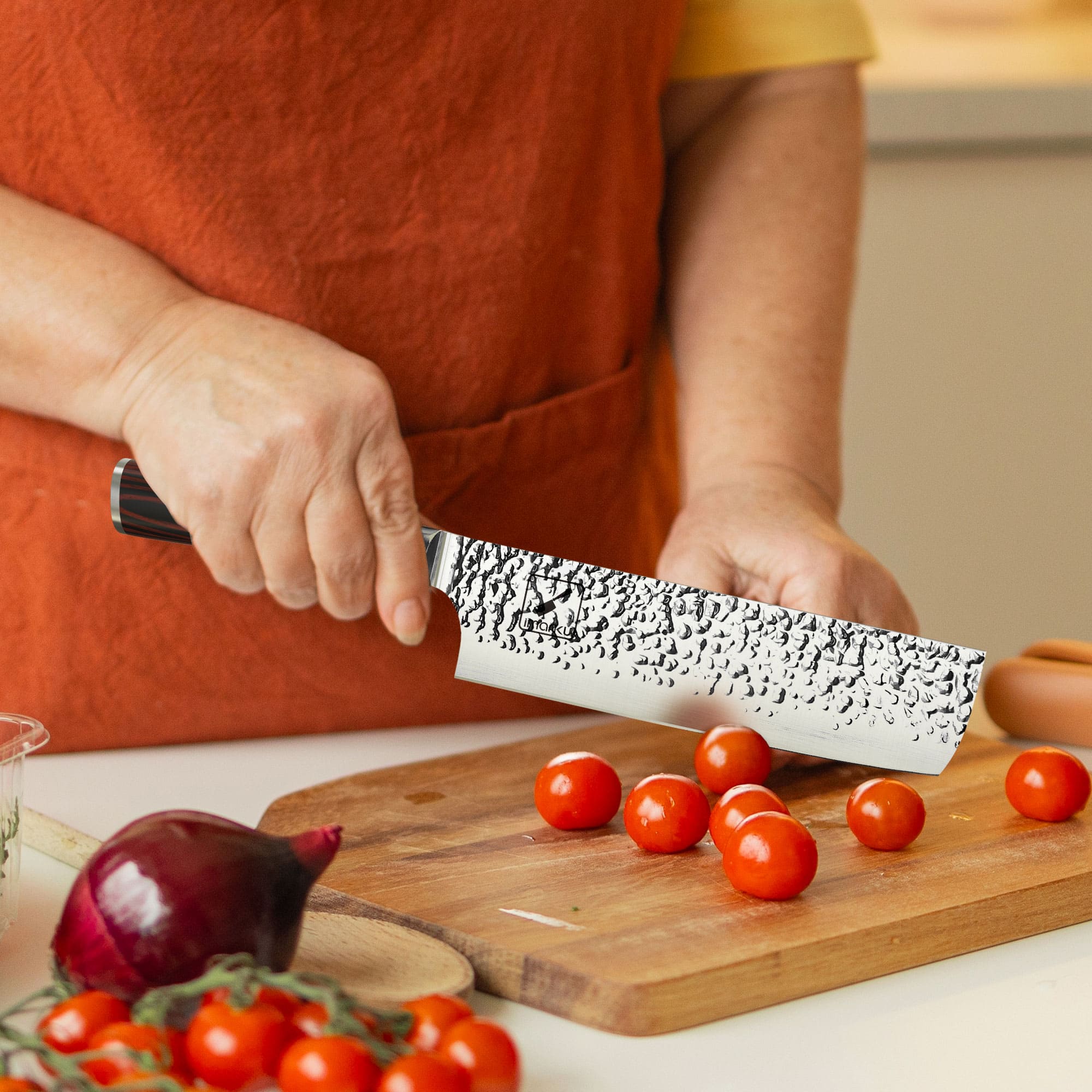 imarku 7 inch hammered nakiri chef knife