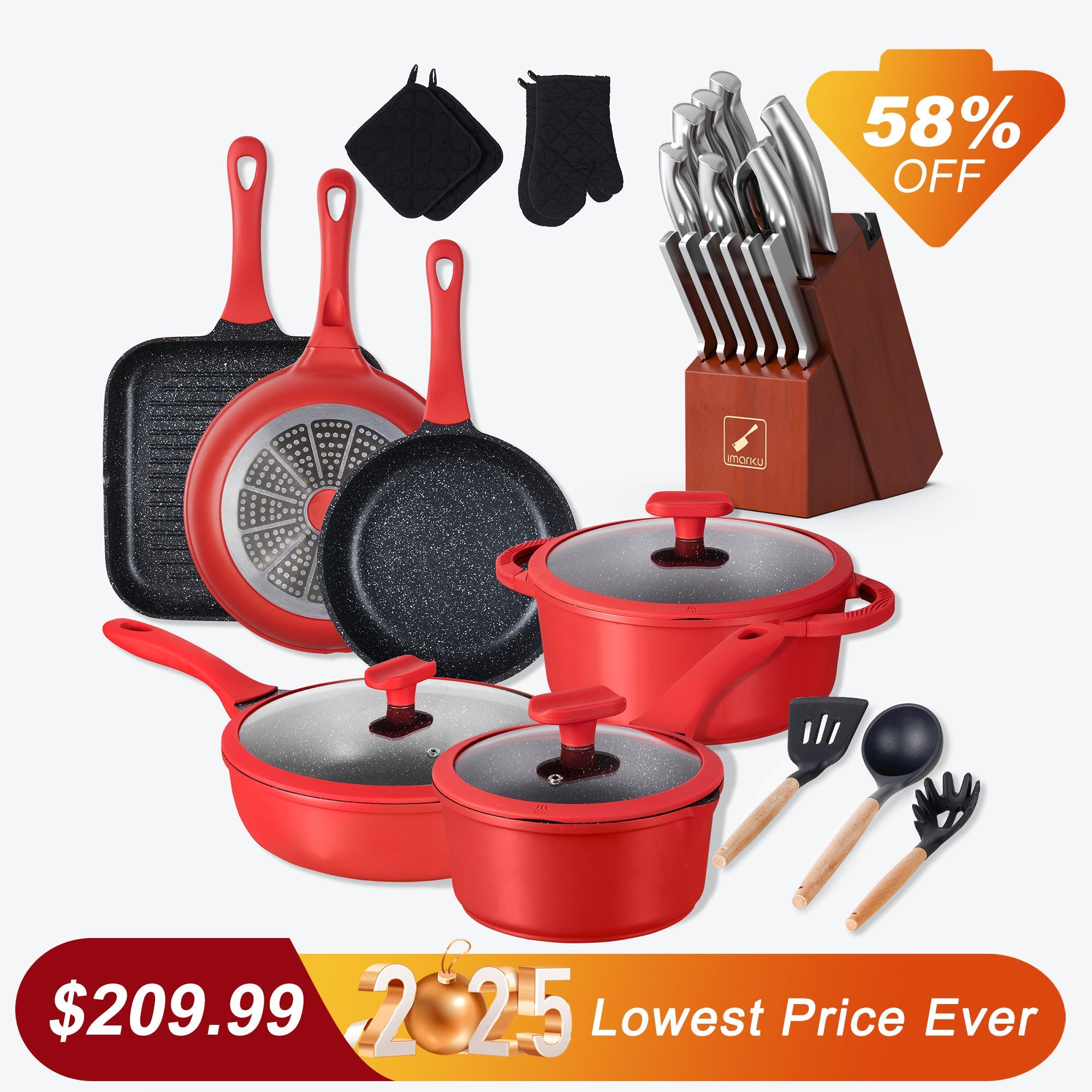 imarku stainless steel knife set and nonstick cookware for professional chefs