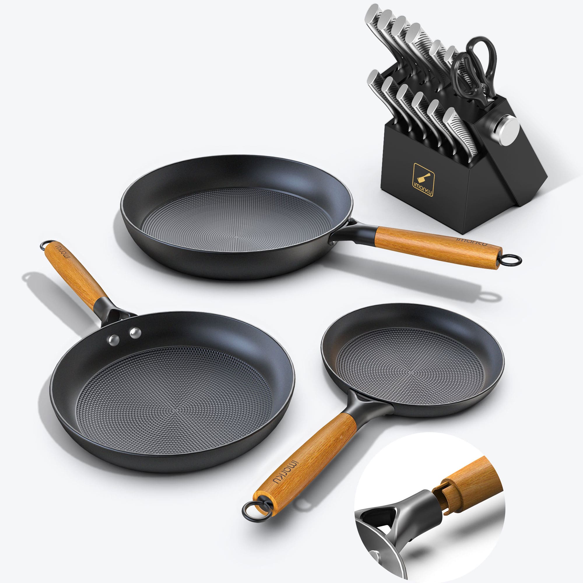 imarku cart iron nonstick pans with detachable handle bundle