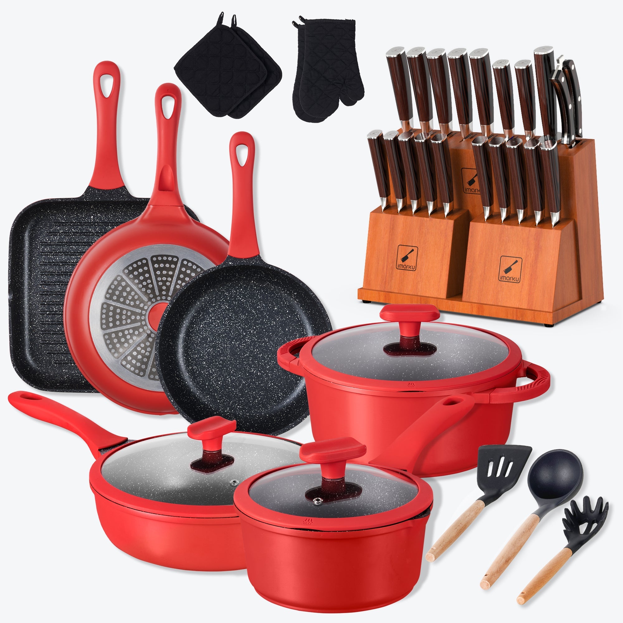 imarku clearance sale knife set and cookware set bundle