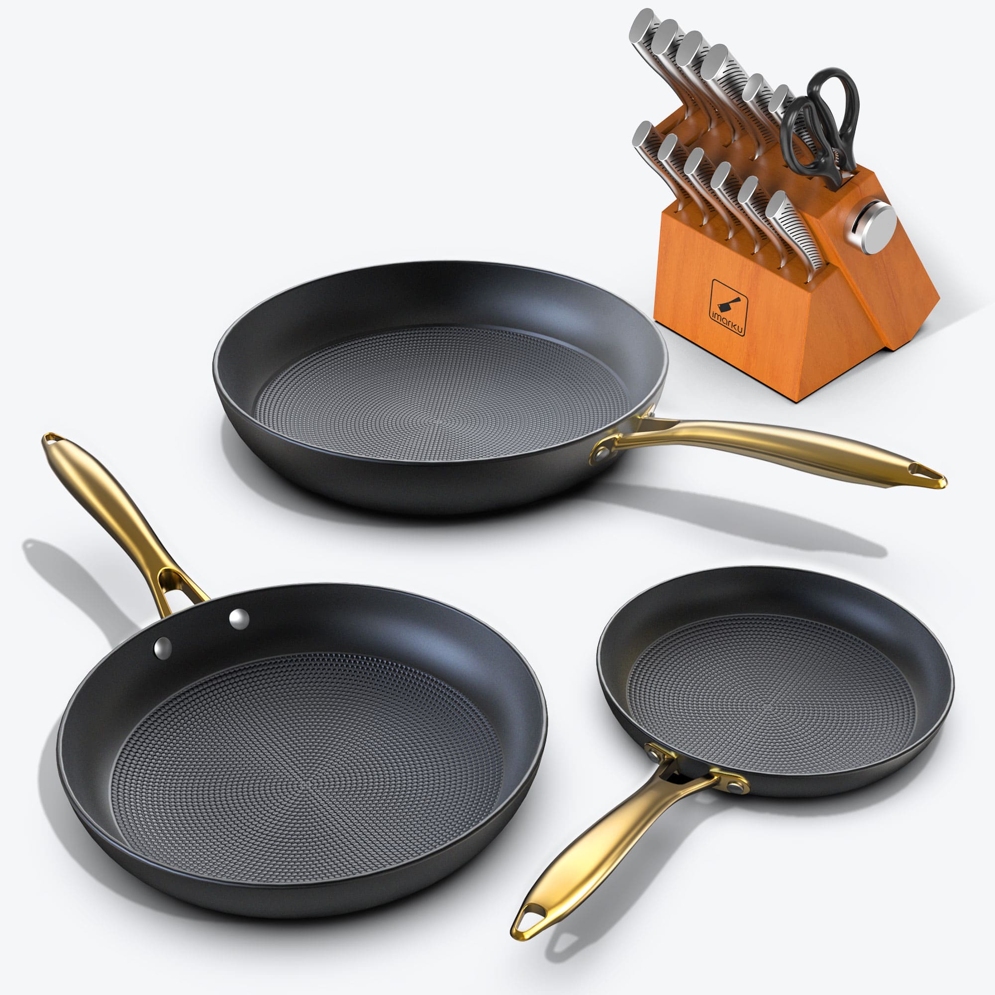imarku cast iron fry pans and stainless steel knife set bundle