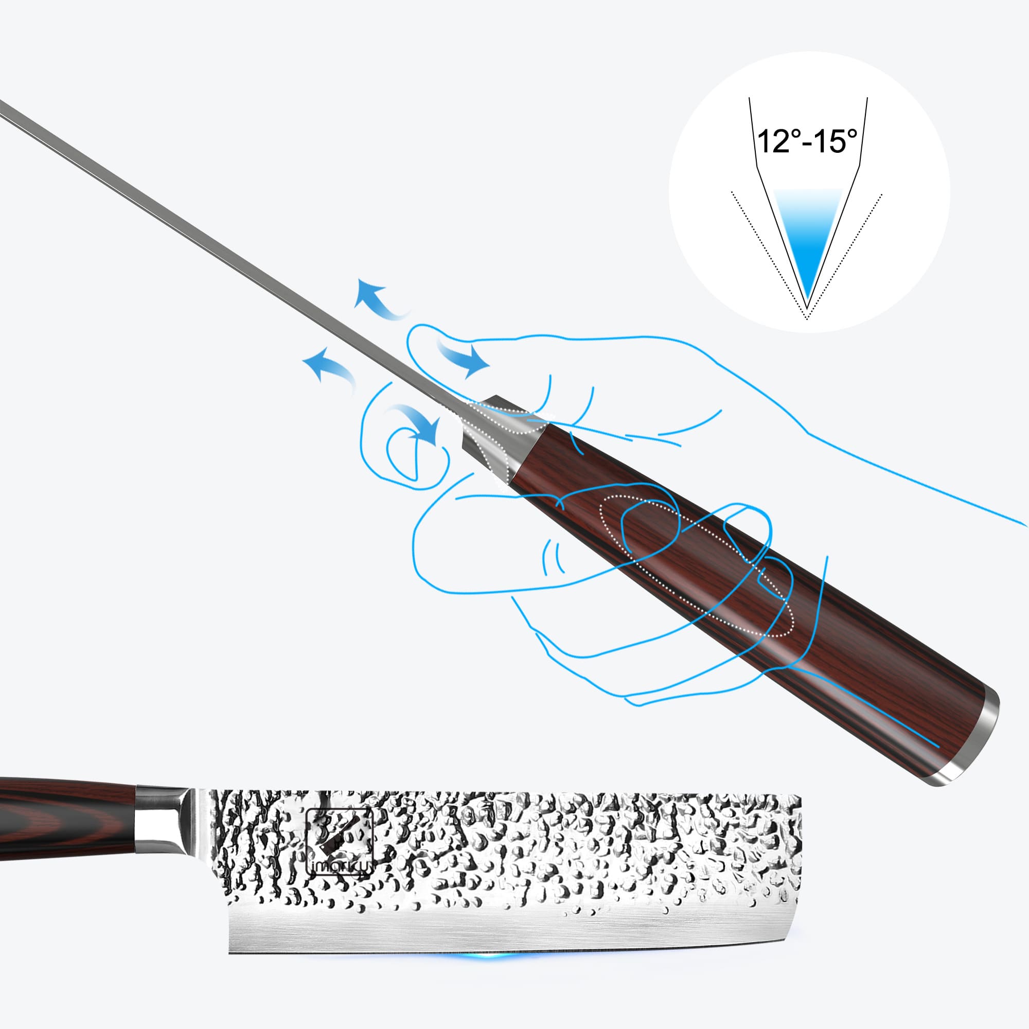 imarku nariki hammered knife with brown handle