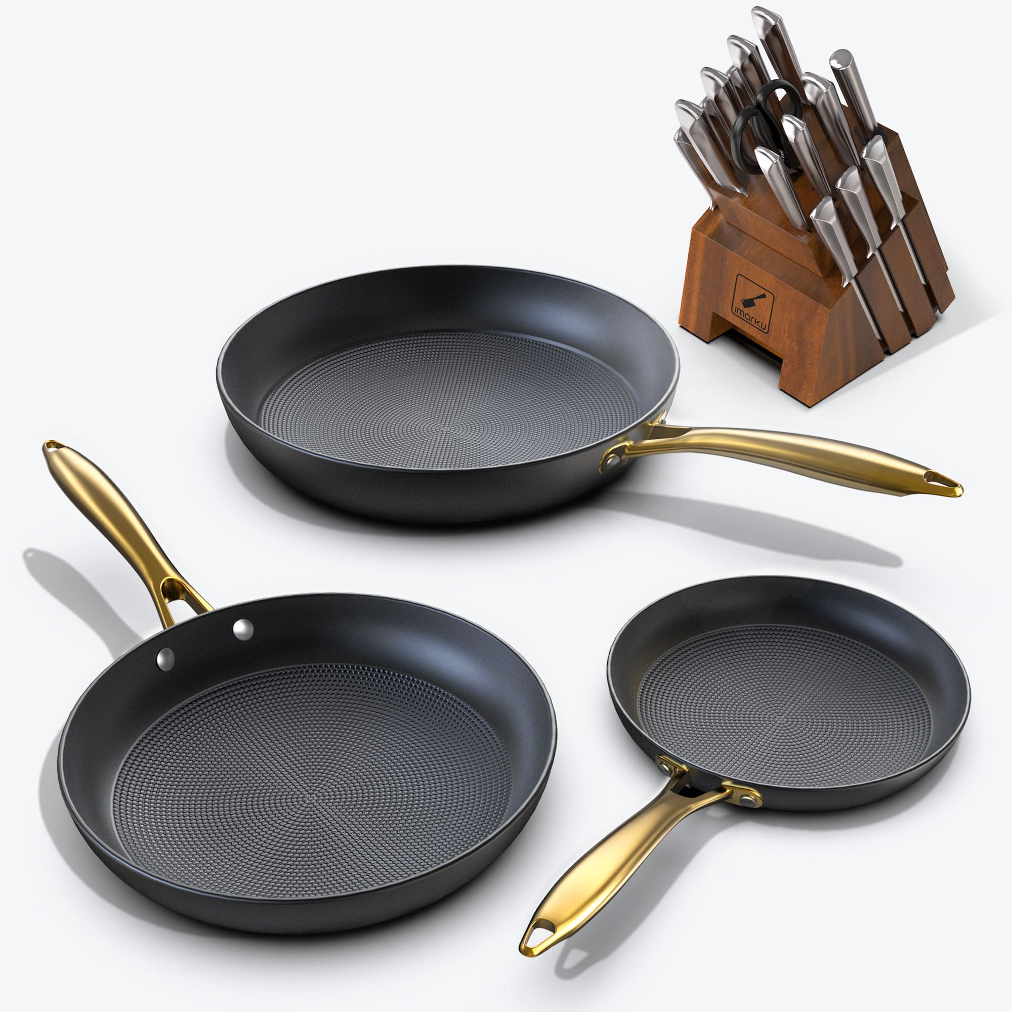 imarku 16pc chef knife set and nonstick fry pans bundle