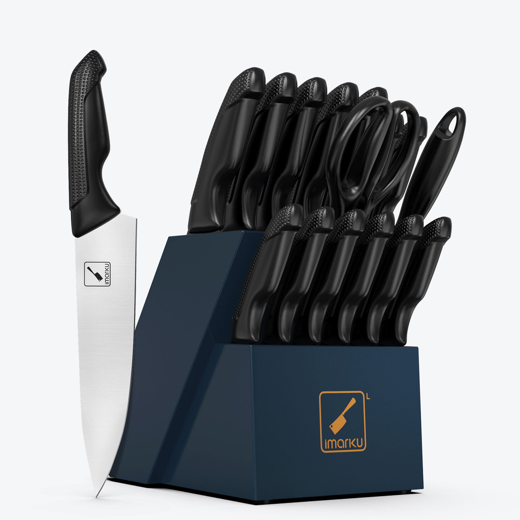 imarku 1chef knife set with blue block and pp handle