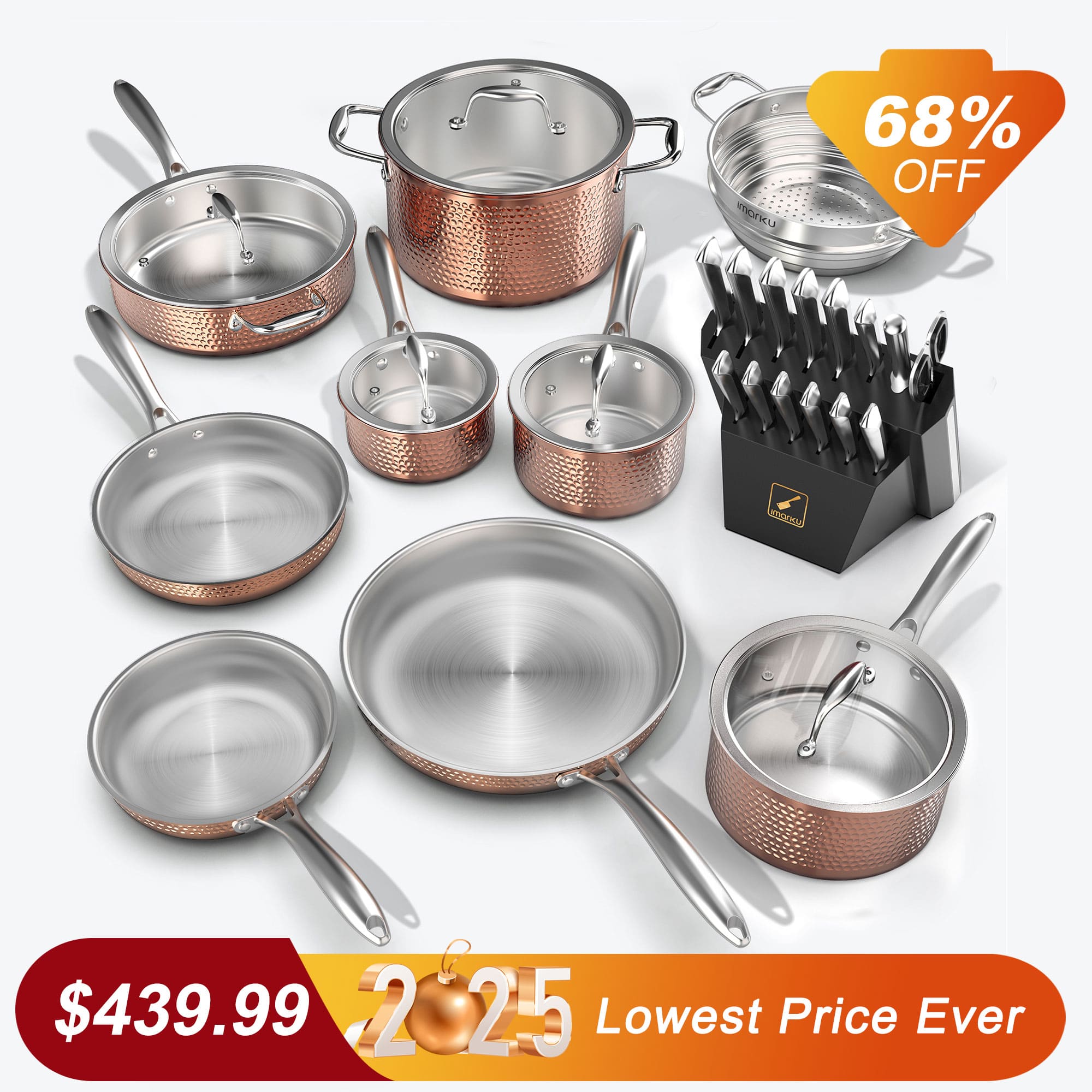 14 PCS Premium Stainless Steel Cookware Set and 15 - Pcs Kitchen Knife Set - IMARKU