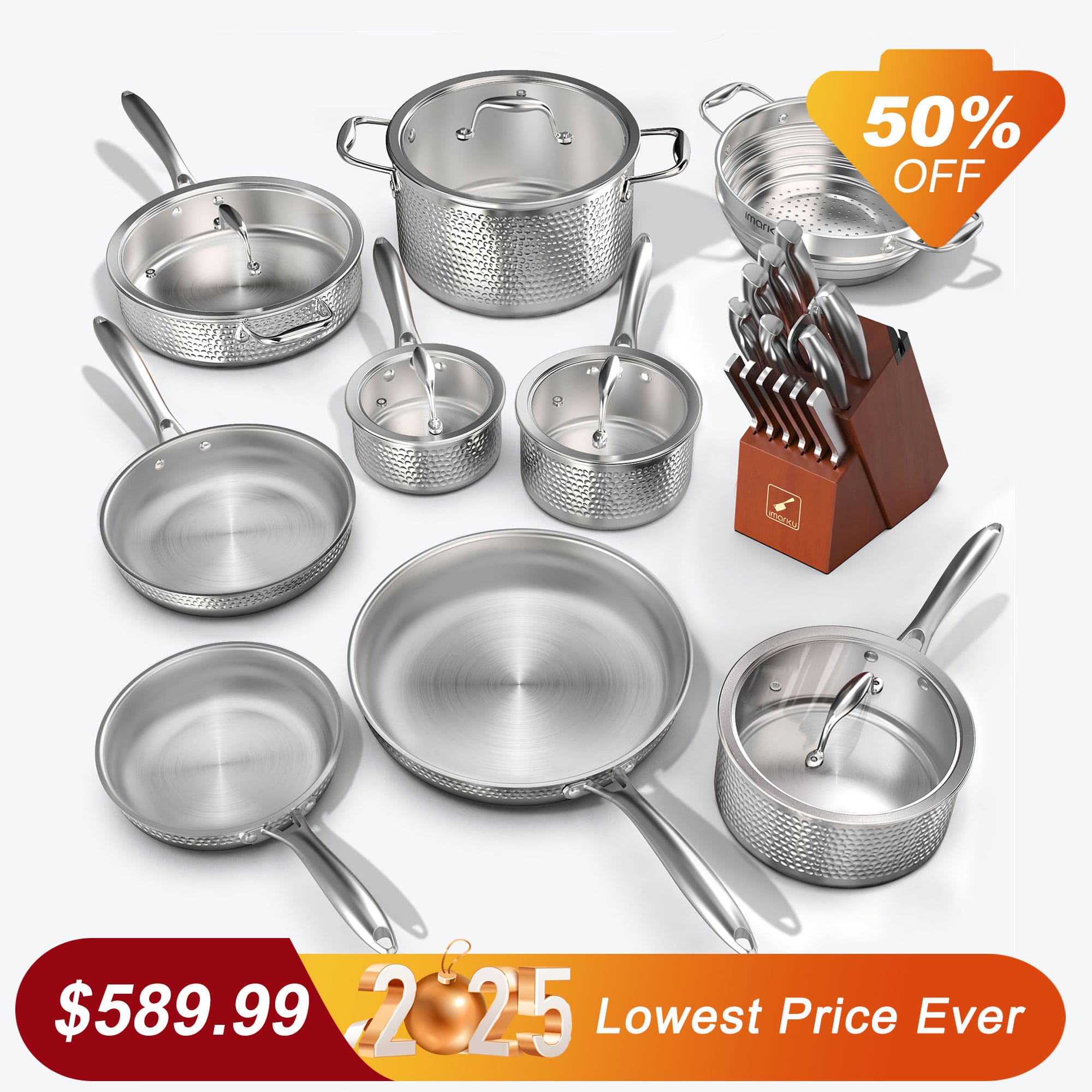 14pcs siliver pans set and 16pcs knife set