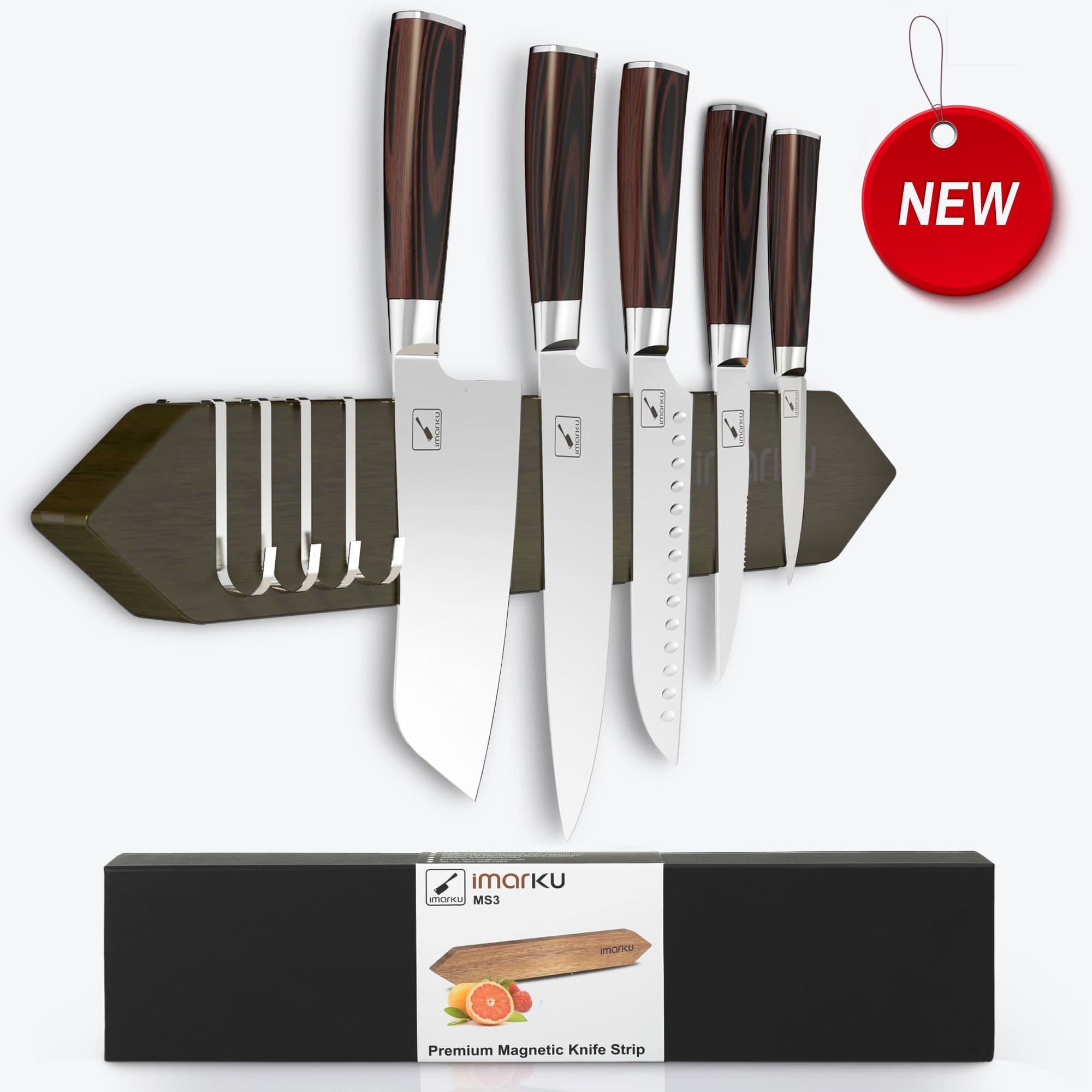 16 Inch Magnetic Knife Holder Gray Magnetic Knife Strip with 4 Hooks - IMARKU