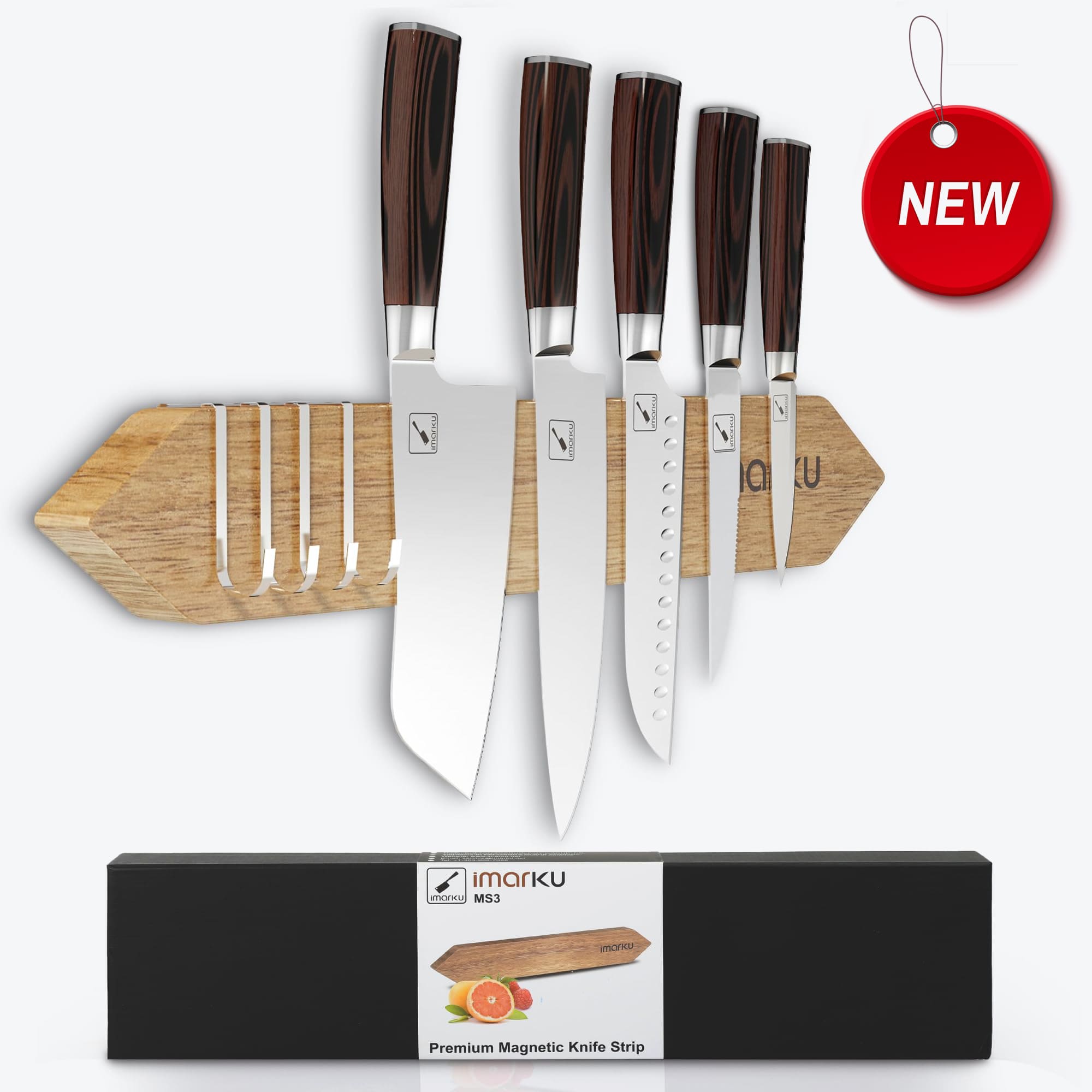 16 Inch Magnetic Knife Holder Gray Magnetic Knife Strip with 4 Hooks - IMARKU