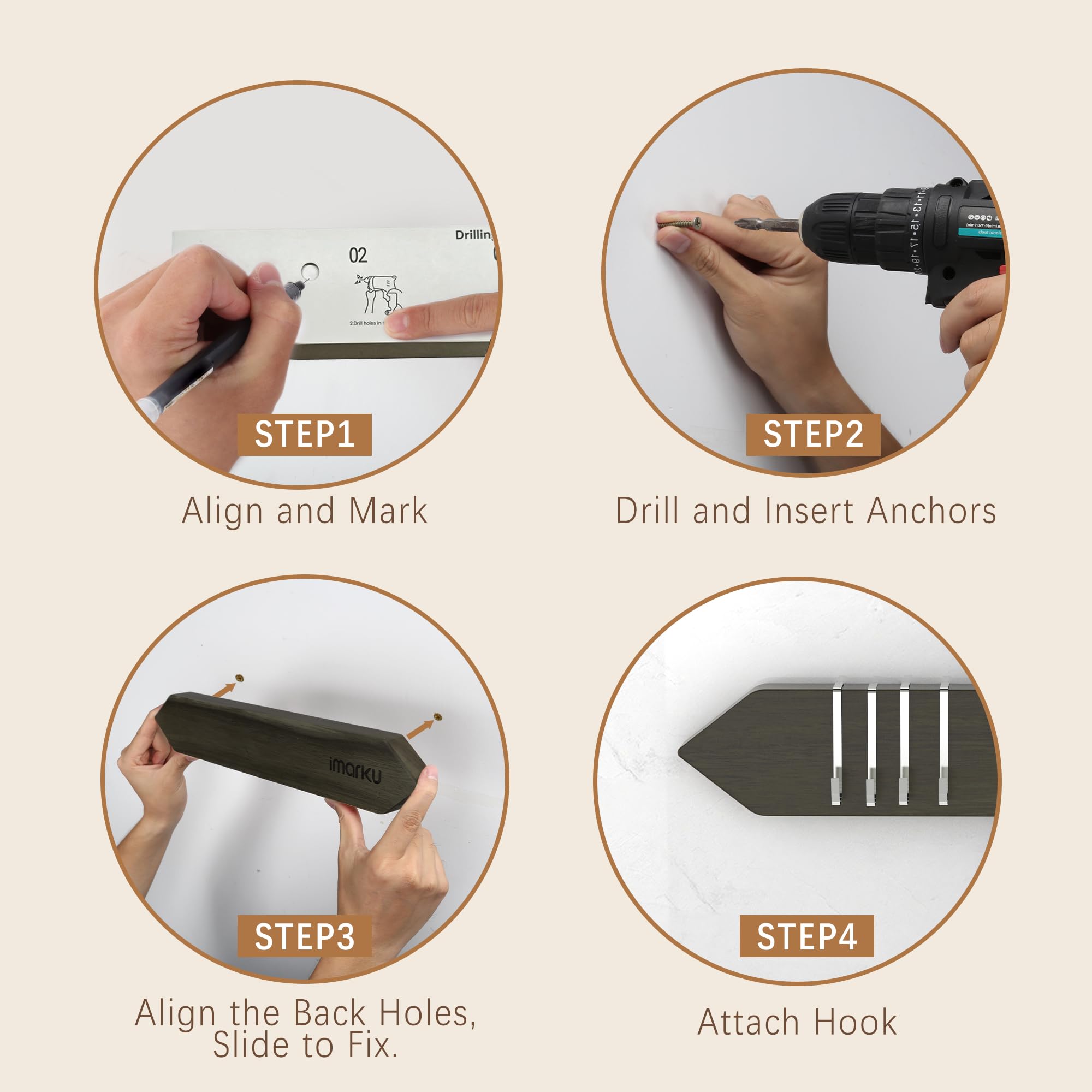 16 Inch Magnetic Knife Holder Gray Magnetic Knife Strip with 4 Hooks - IMARKU