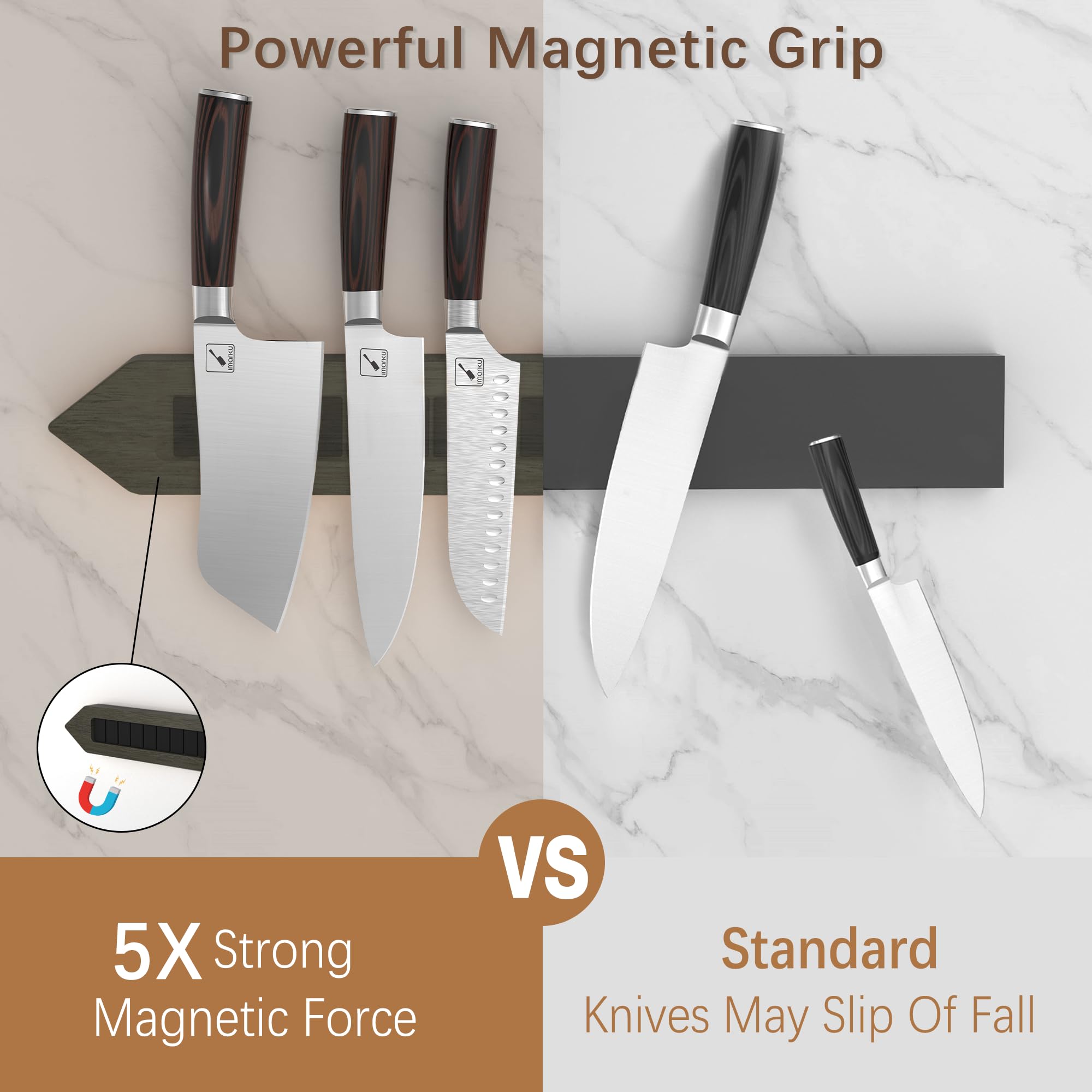 16 Inch Magnetic Knife Holder Gray Magnetic Knife Strip with 4 Hooks - IMARKU