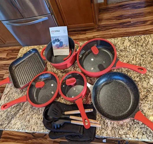 16 Piece Red Nonstick Pots and Pans Set