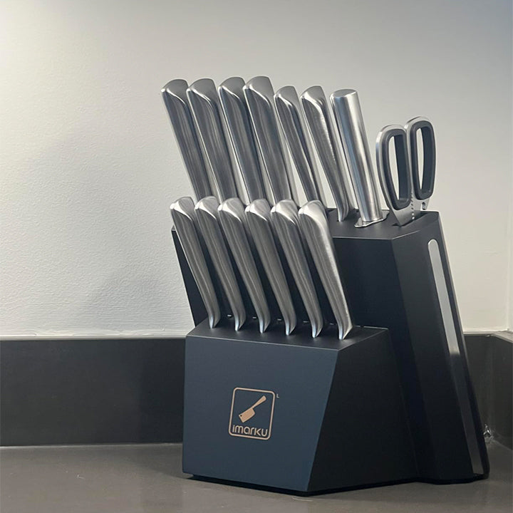 15-Pcs Kitchen Knife Set With Kitchen Shears Diamond Shaped Handle
