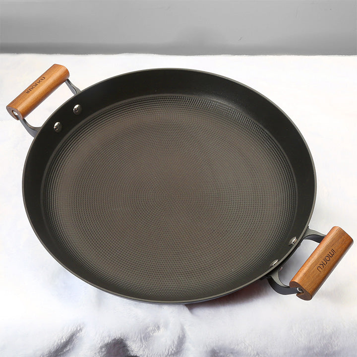 Large Cast Iron Skillet 14 Inch Nonstick Paella Grill Pan for BBQ