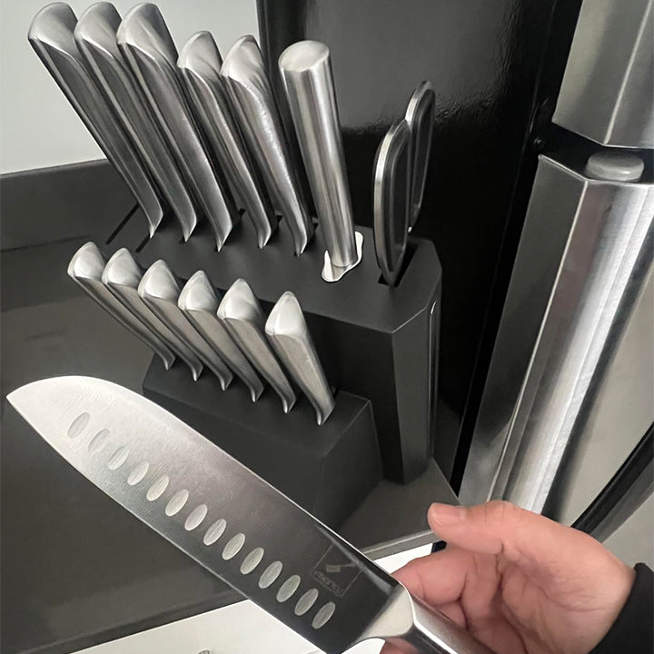 15-Pcs Kitchen Knife Set With Kitchen Shears Diamond Shaped Handle