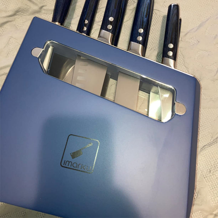 9 Pcs Food Grade Stainless Steel Blue Knife Set With Sharpener