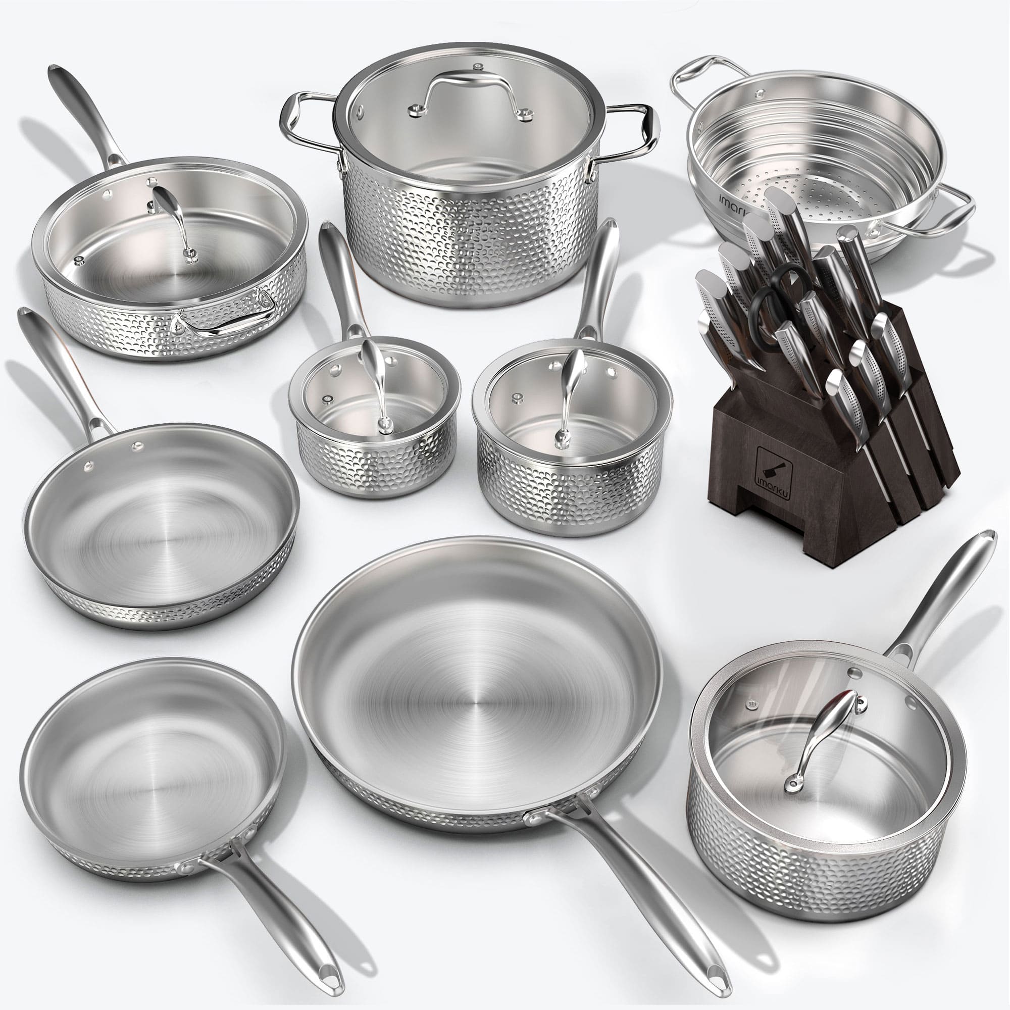 30 - Piece Stainless Steel Pots and Pans with Knife Set Bundle - IMARKU