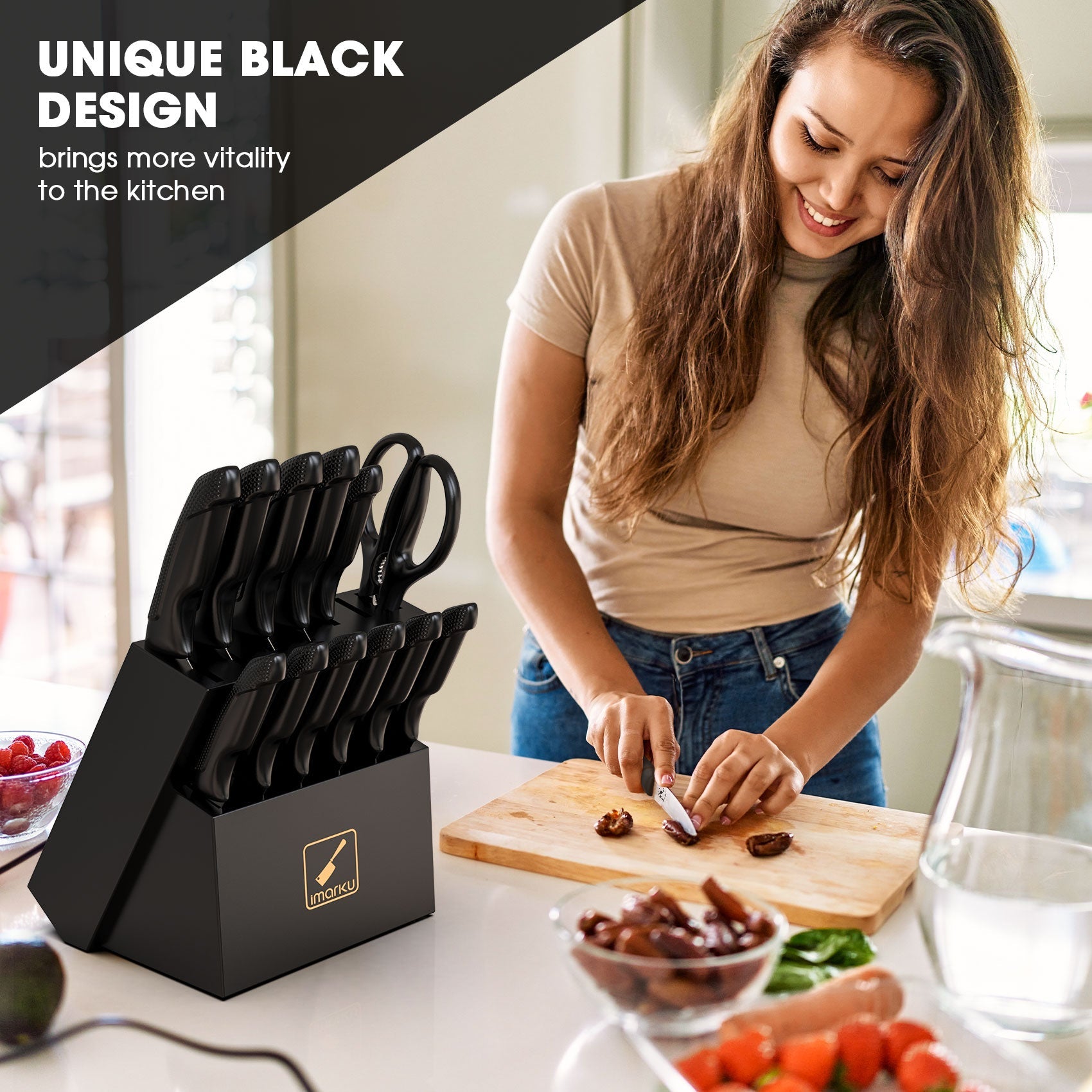 3-Pc Nonstick Pans with Lids & 14-Pc Knife Block Set Combo