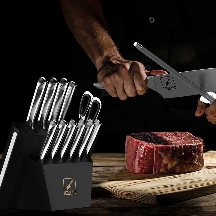 15-Pcs Kitchen Knife Set With Kitchen Shears Diamond Shaped Handle