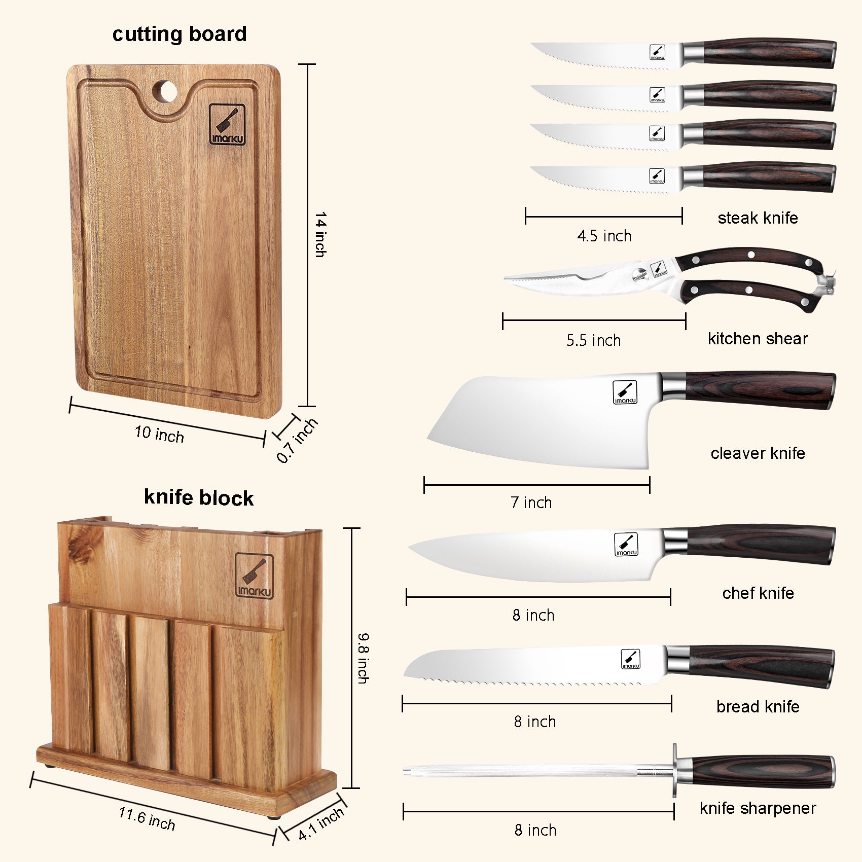 11-Piece Knife Set with Cutting Board
