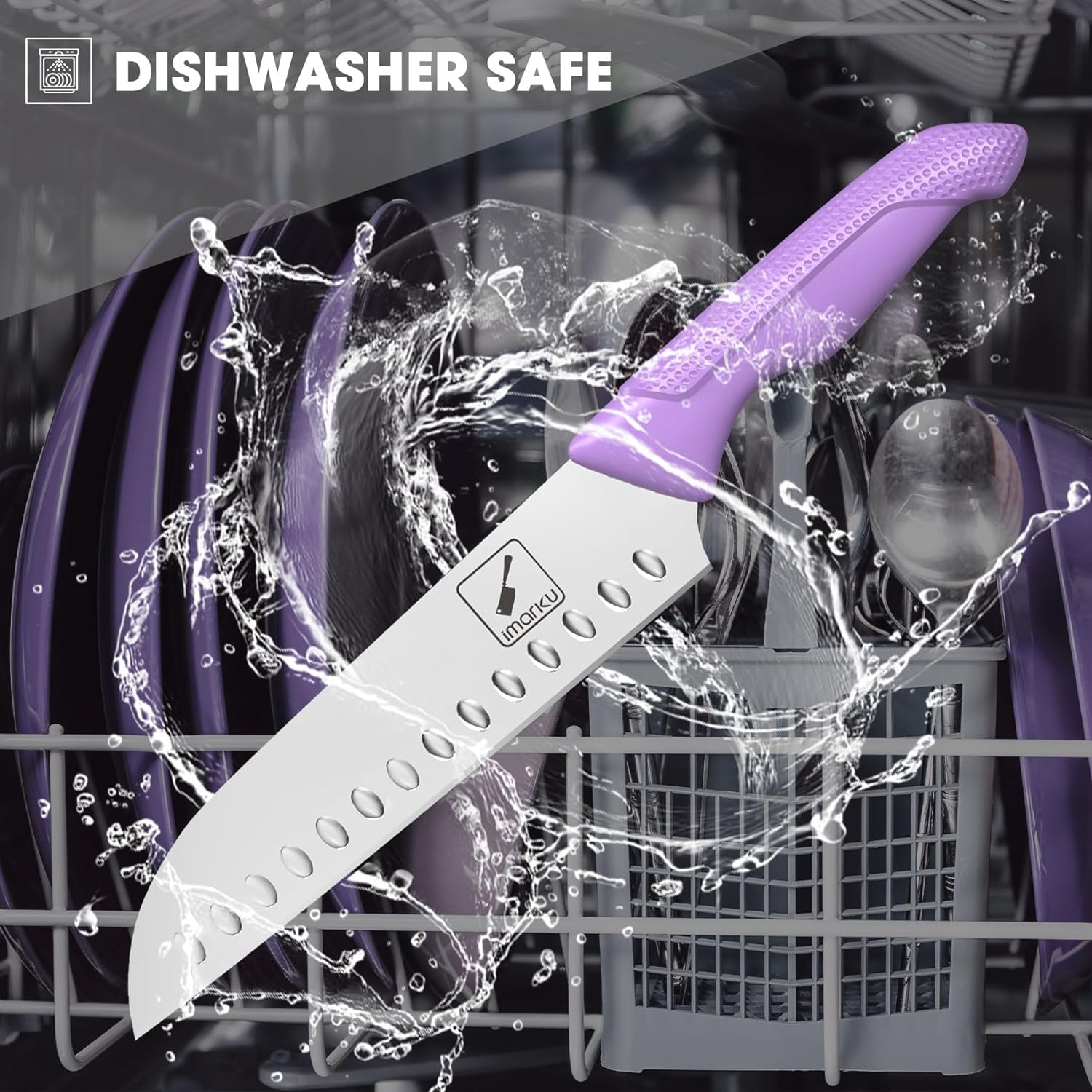 Purple Knife Set with Block Non-Slip PP Handle for Kitchen Beginners