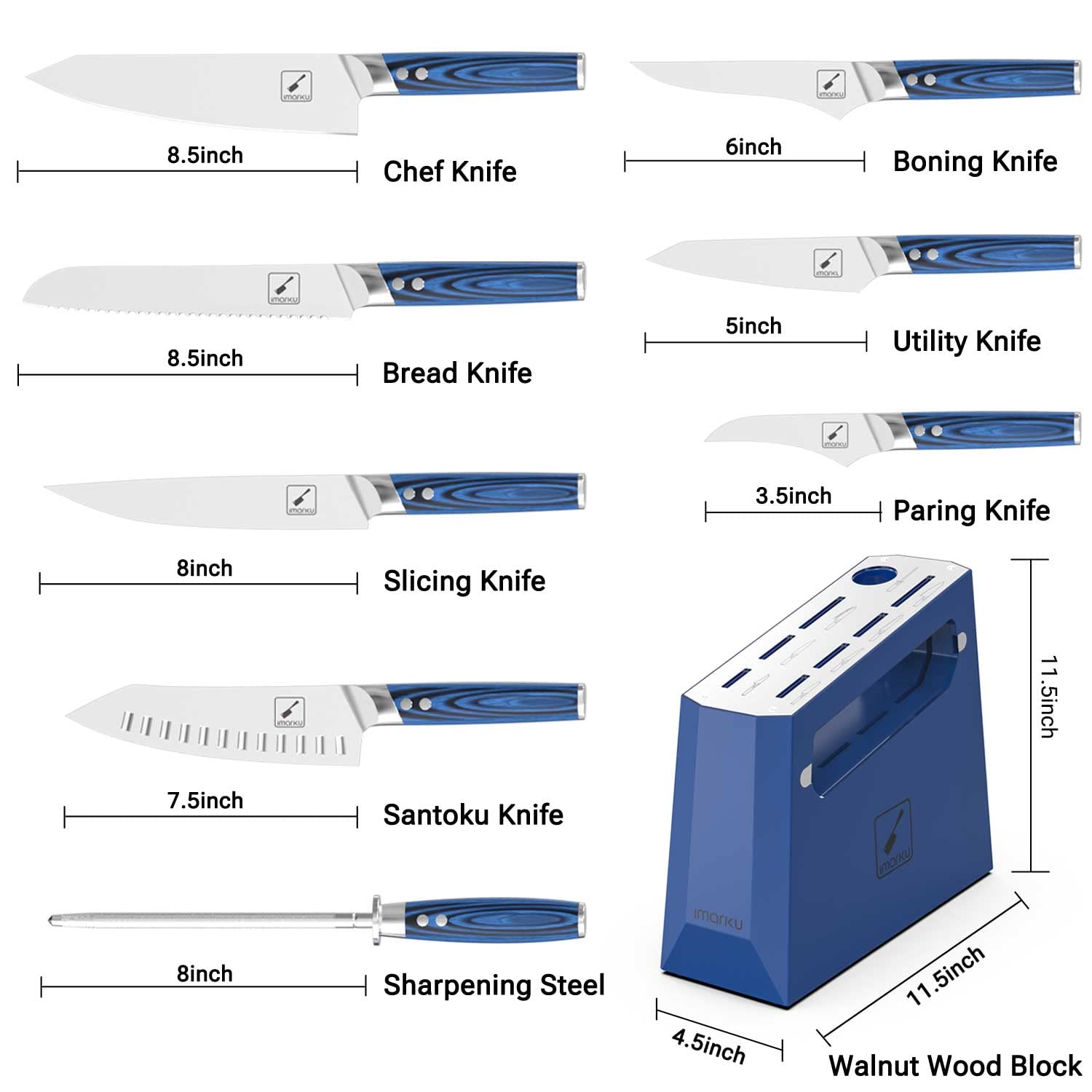 9 PCS Blue Knife Set