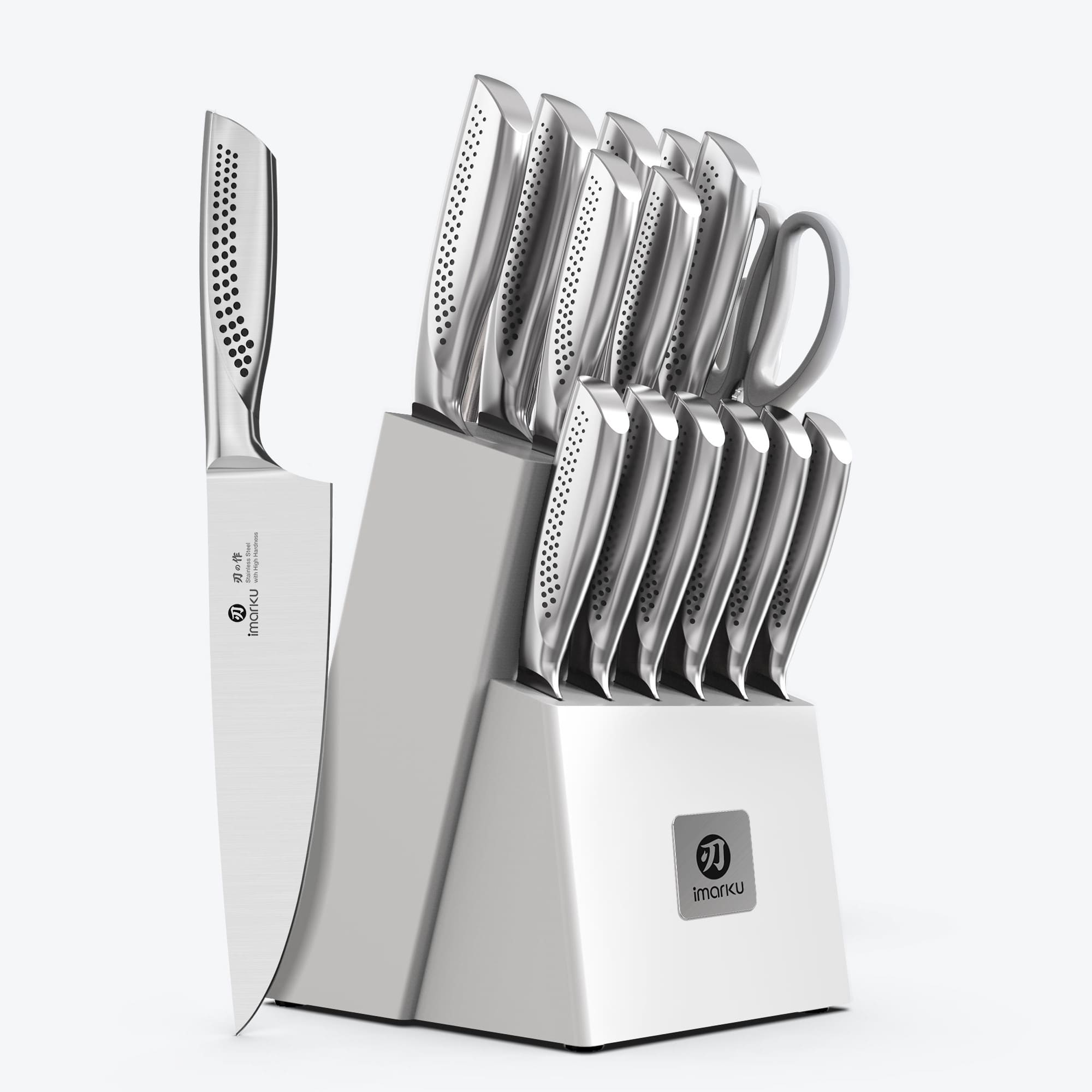 15-Piece Stainless Steel Knife Set with Block & Built-in Sharpener