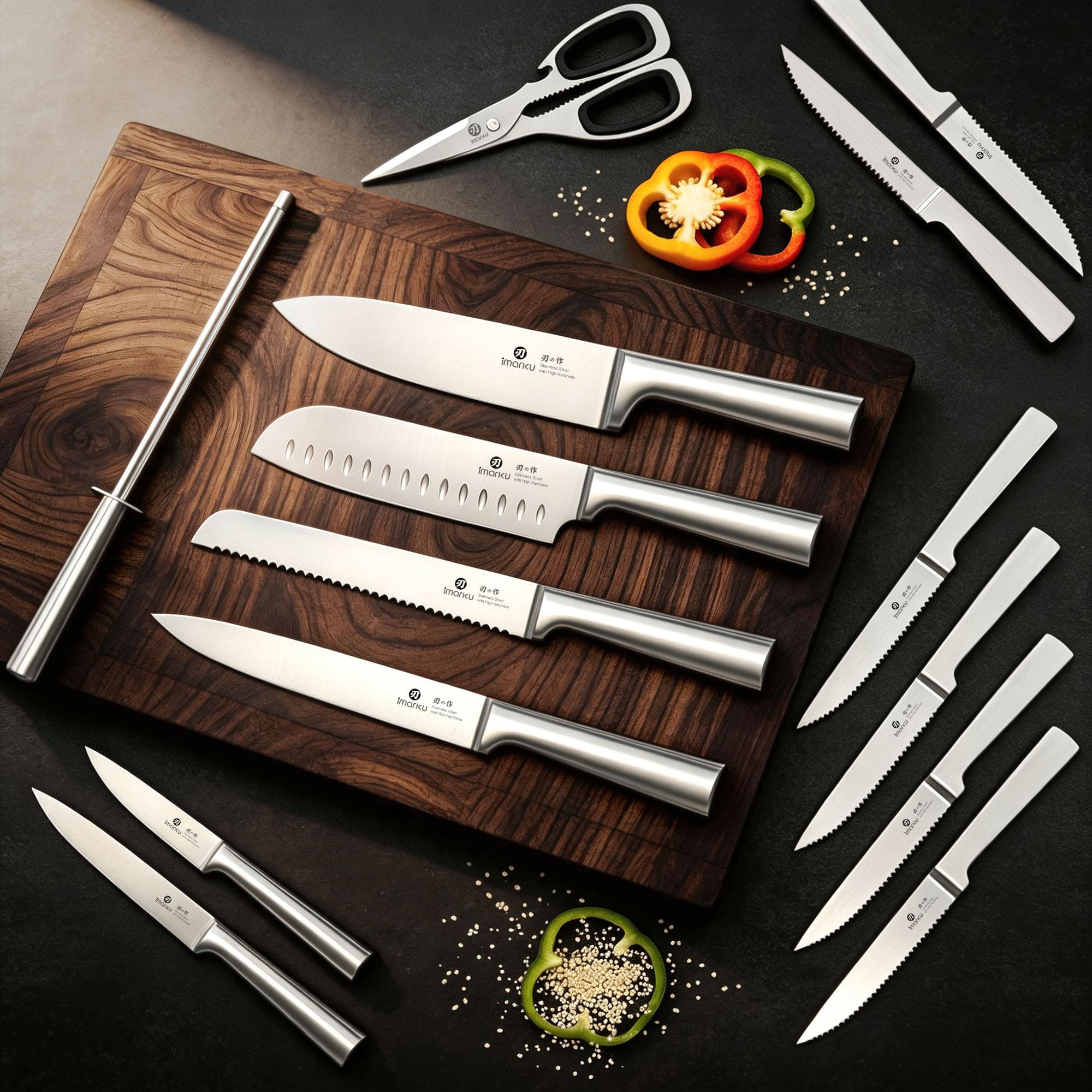 15 Pcs Japanese Knife Set Dishwasher Safe Kitchen Knife Set with Block