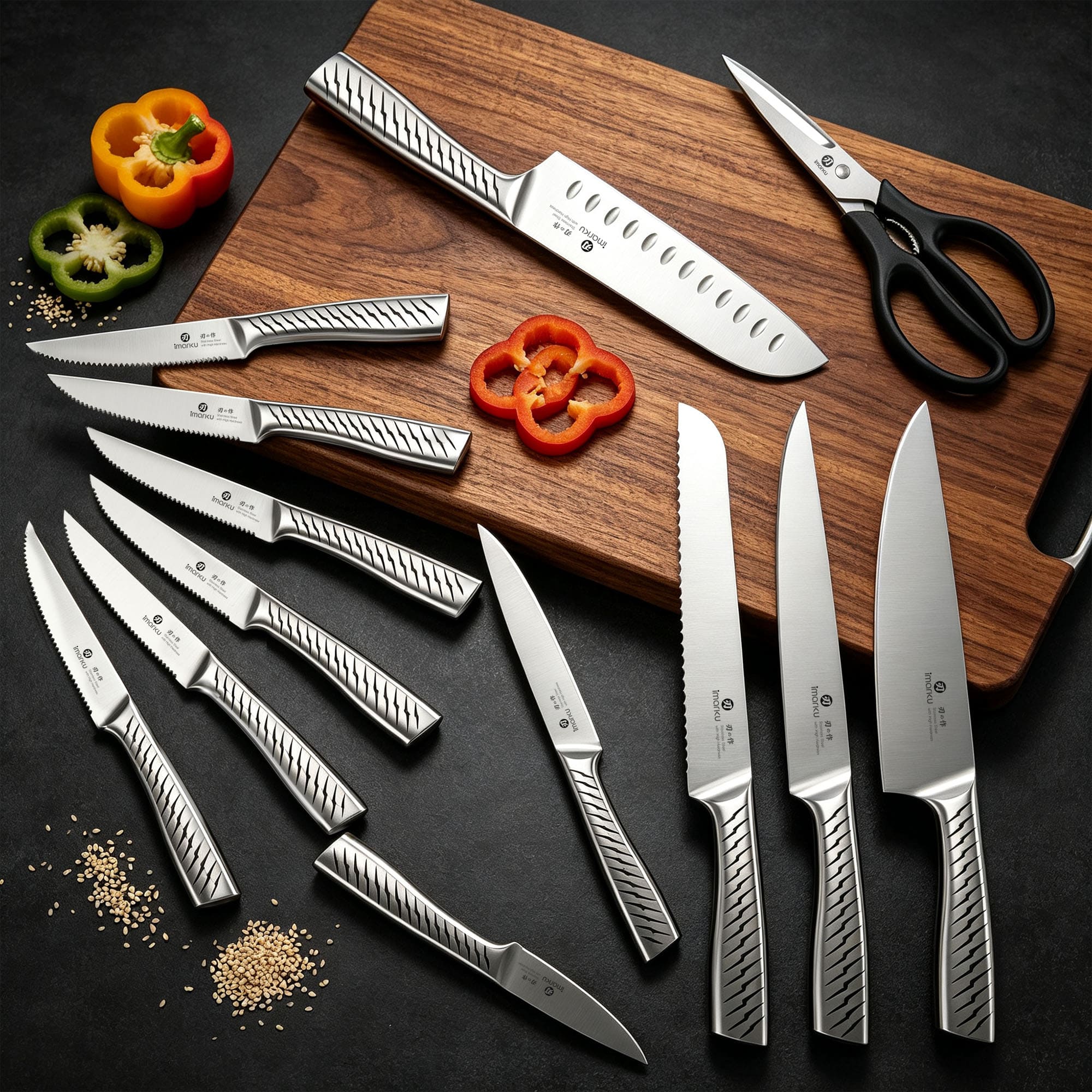 stainless steel knife block set with sharpener