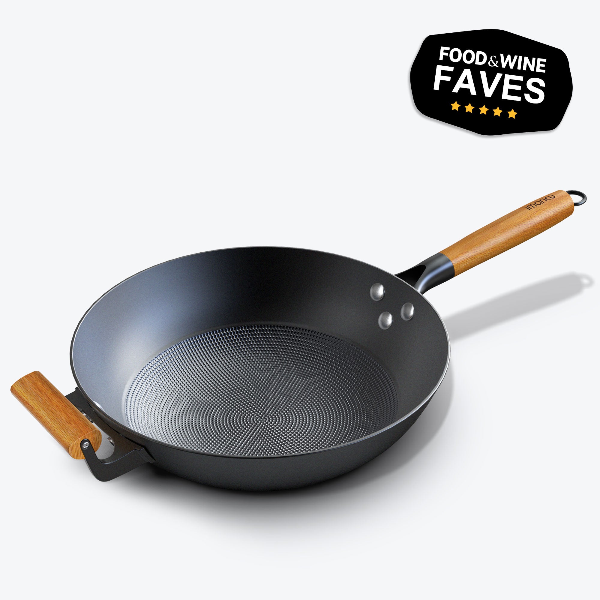 imarku carbon steel pan with wooden handle