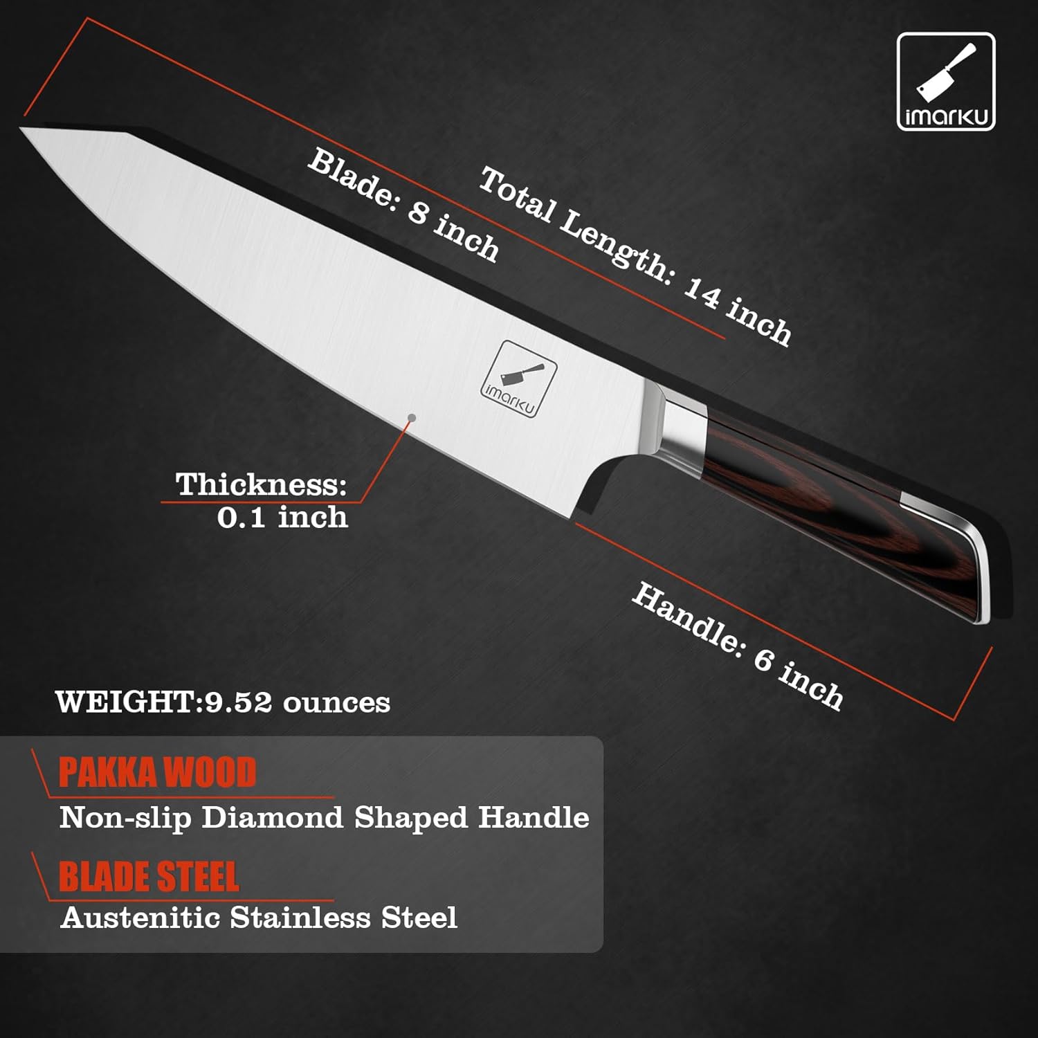 imarku nonslip diamond sharped handle chef knife