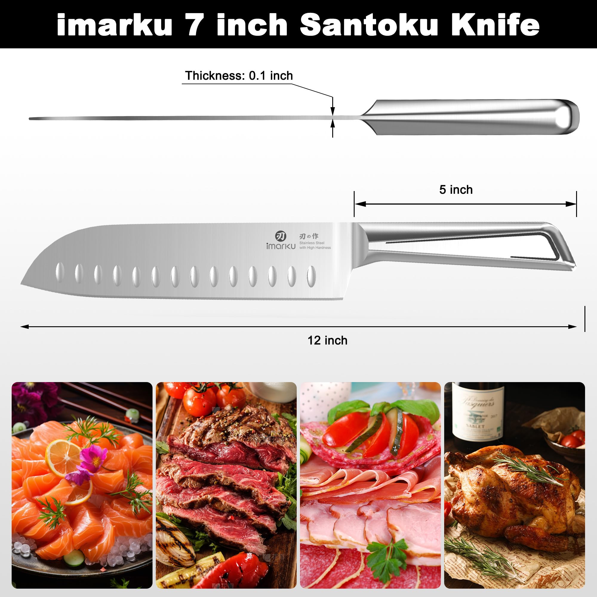 Japanese Kitchen Knife 7 Inch Santoku Blade with Hollow Edge for All-Purpose Cooking