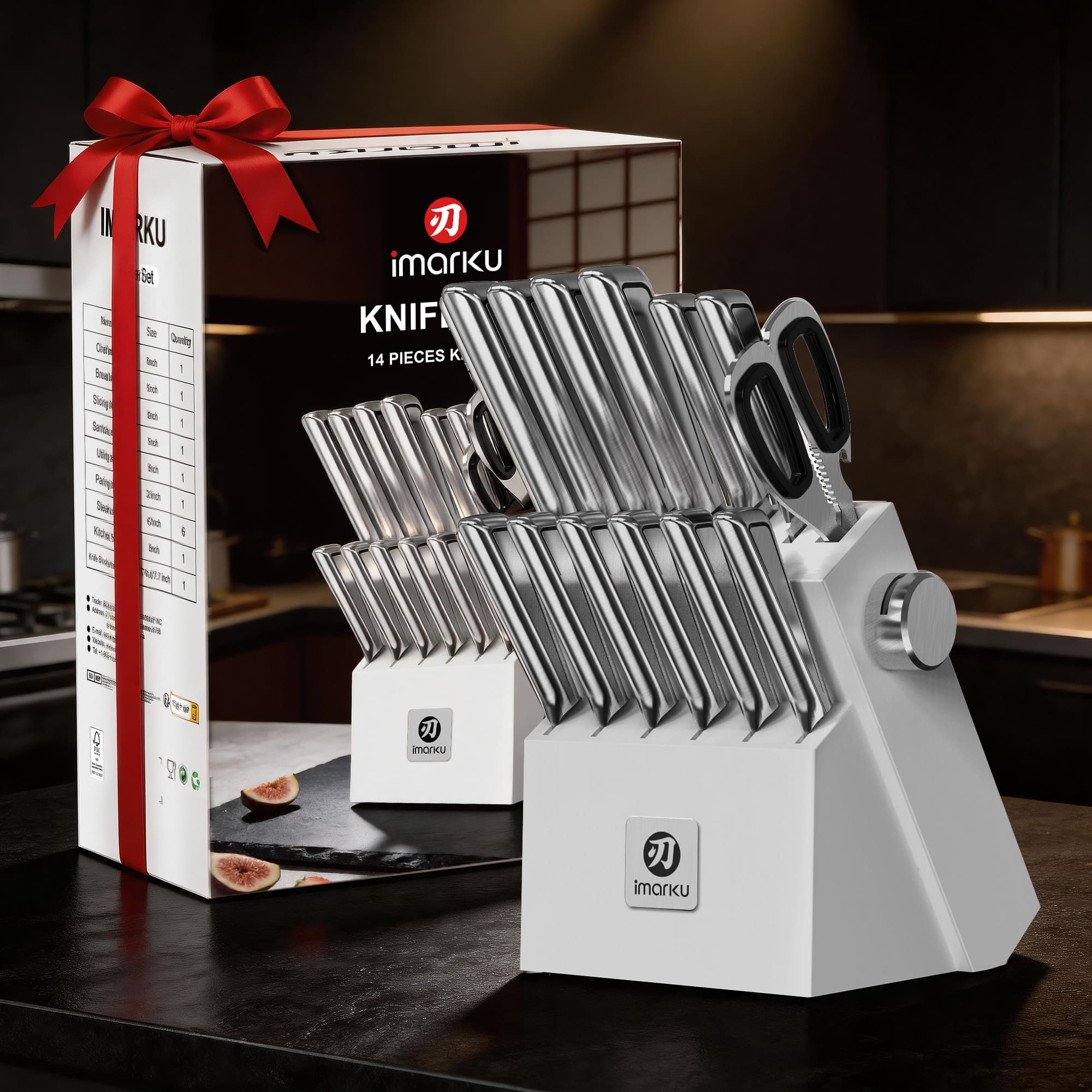 Japanese Knife Block Set 14-Piece Dishwasher-Safe Stainless Steel Knives