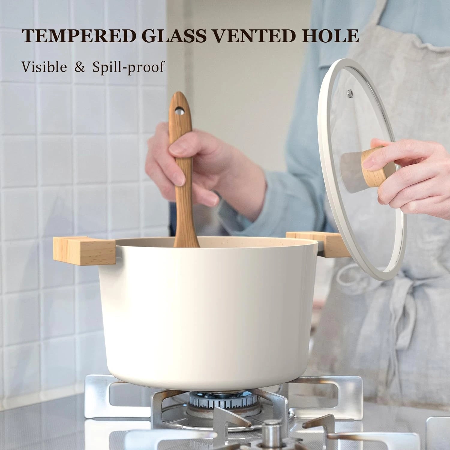 Cream White Granite Nonstick Cookware Set