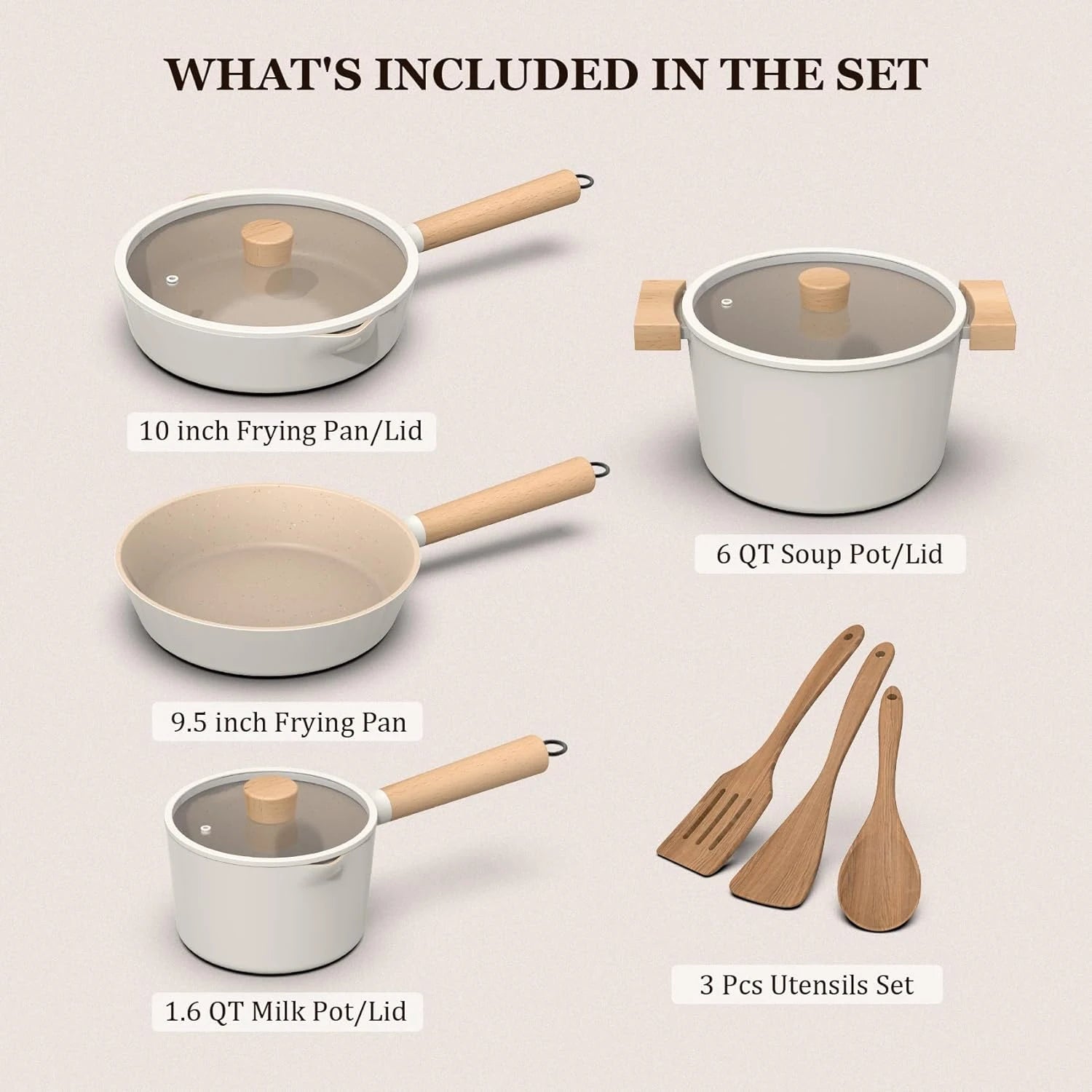Cream White Granite Nonstick Cookware Set