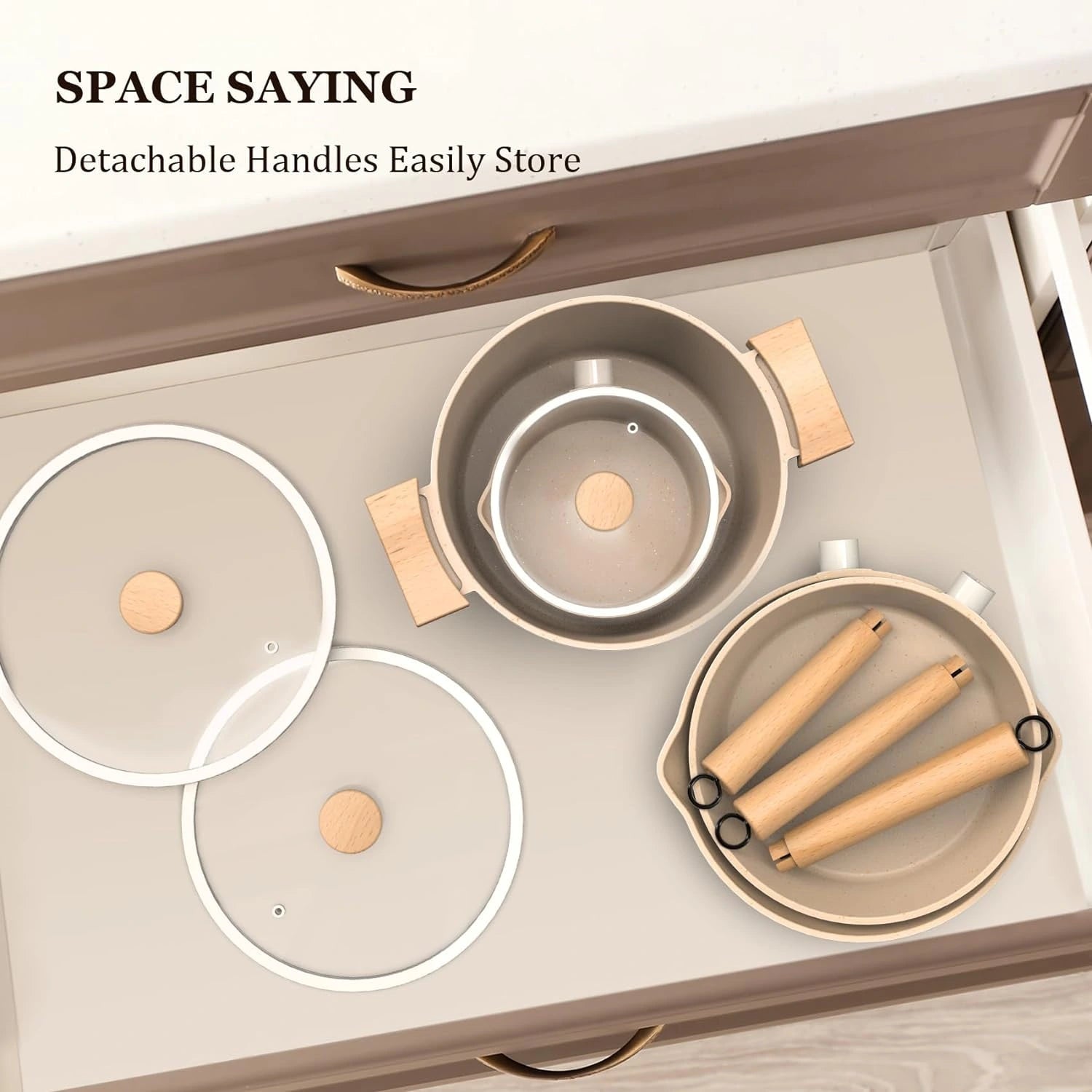 Cream White Granite Nonstick Cookware Set