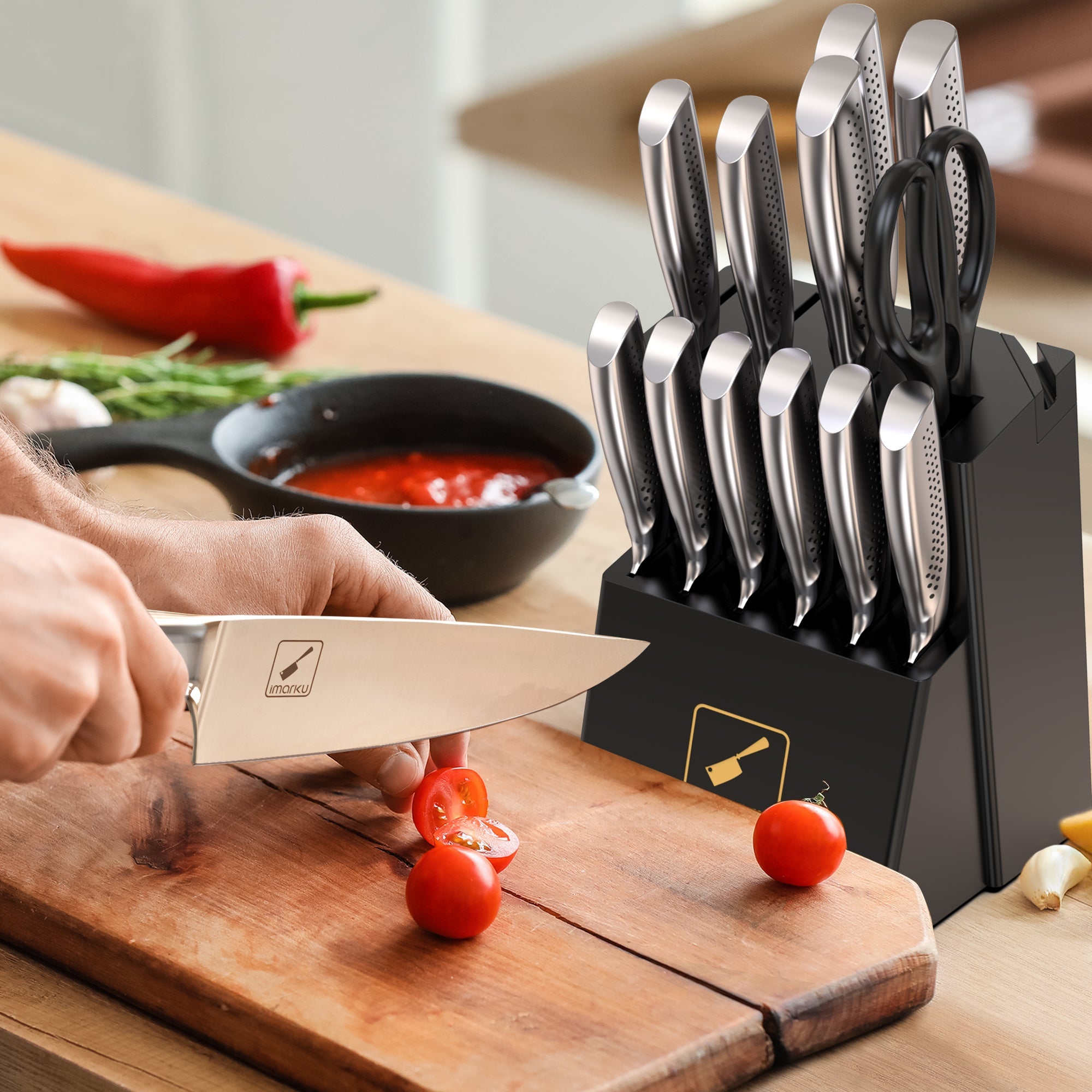 knife set with built in sharpener