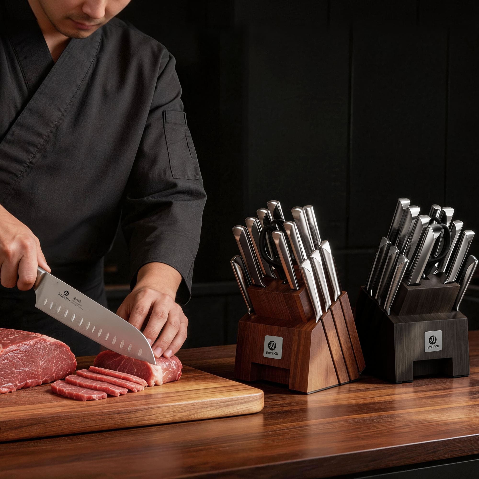 16 Piece Razor-sharp Japanese Stainless Steel Knife Set With Block Waterproof Wood