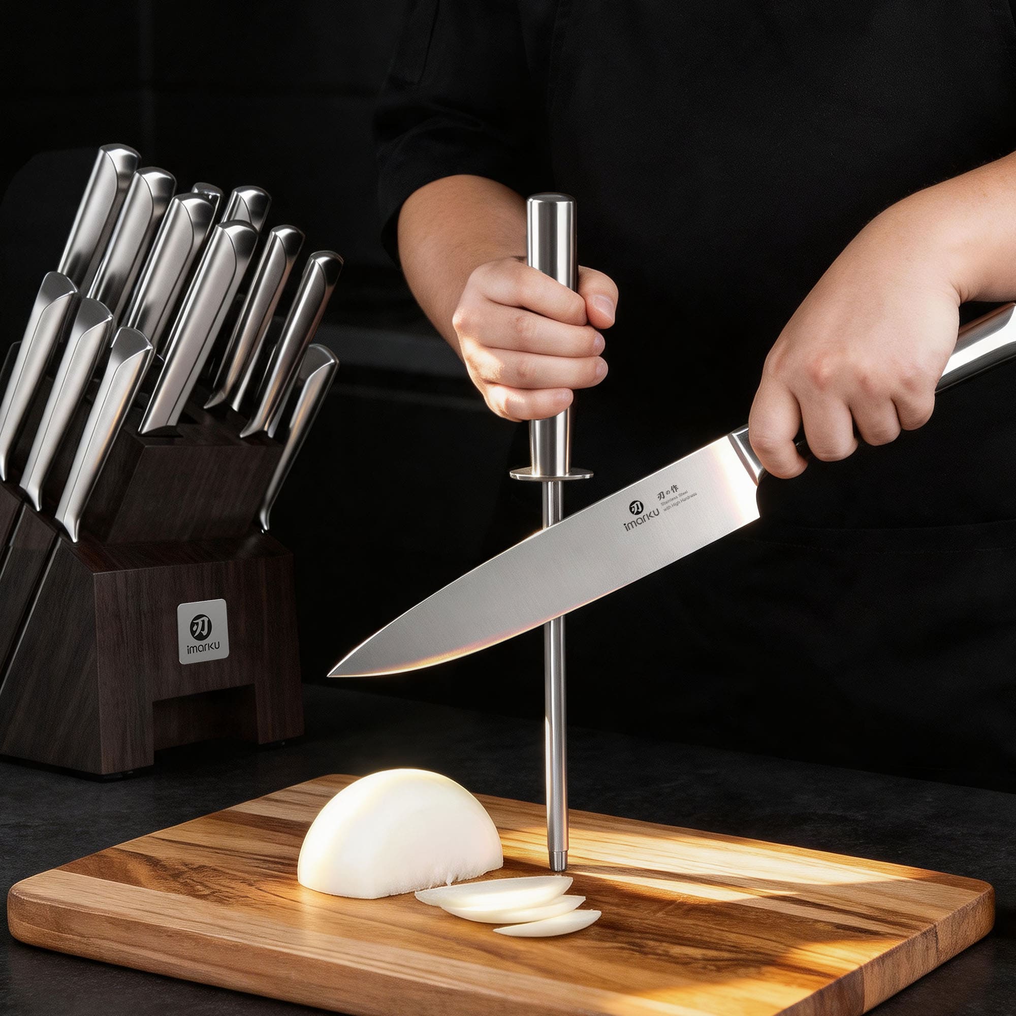 16 Piece Razor-sharp Japanese Stainless Steel Knife Set With Block Waterproof Wood
