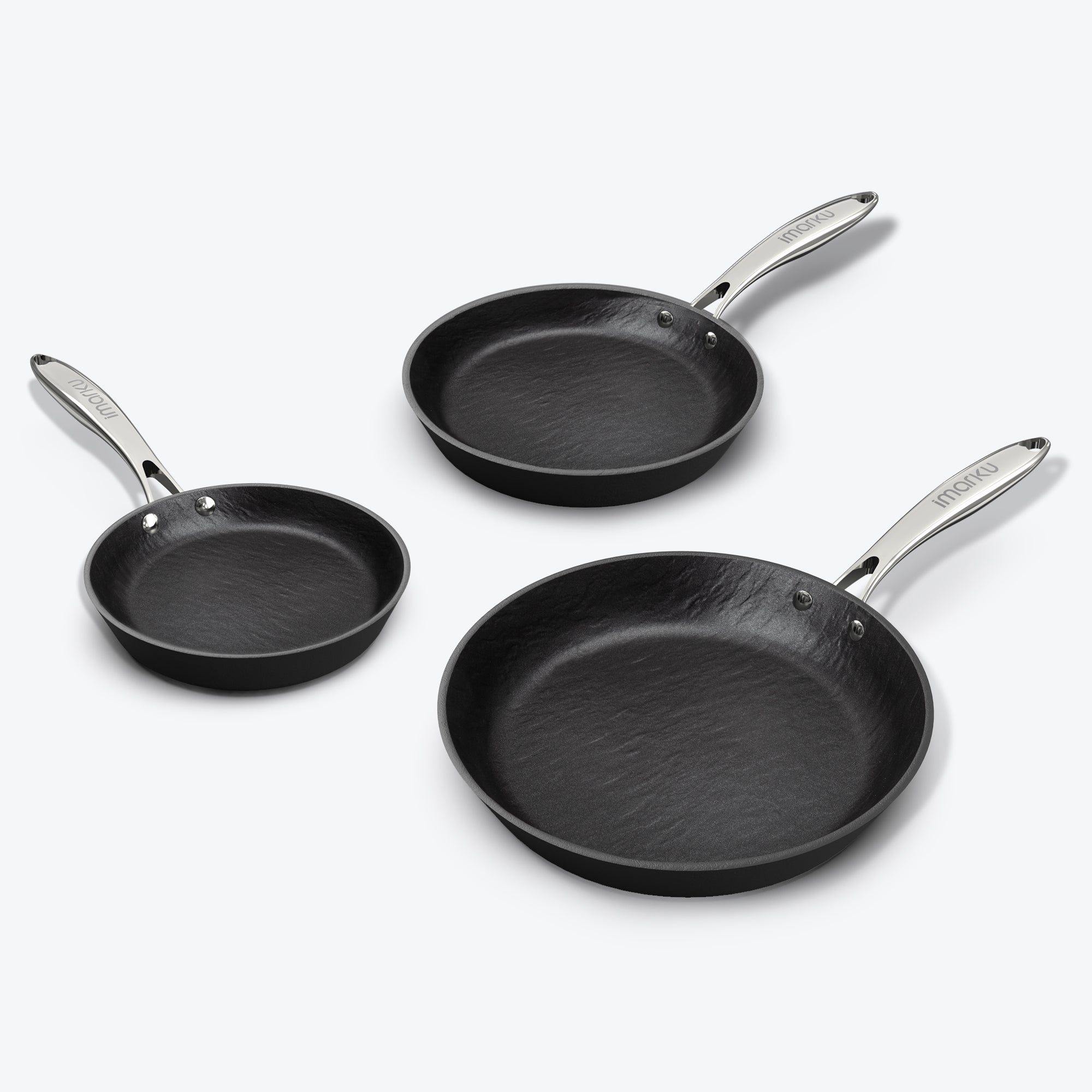 imarku 3pc nonstick frying pans with silver steel handle