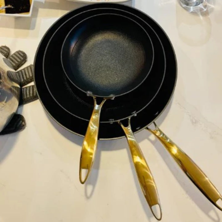 imarku 3pc golden handle cast iron pans
