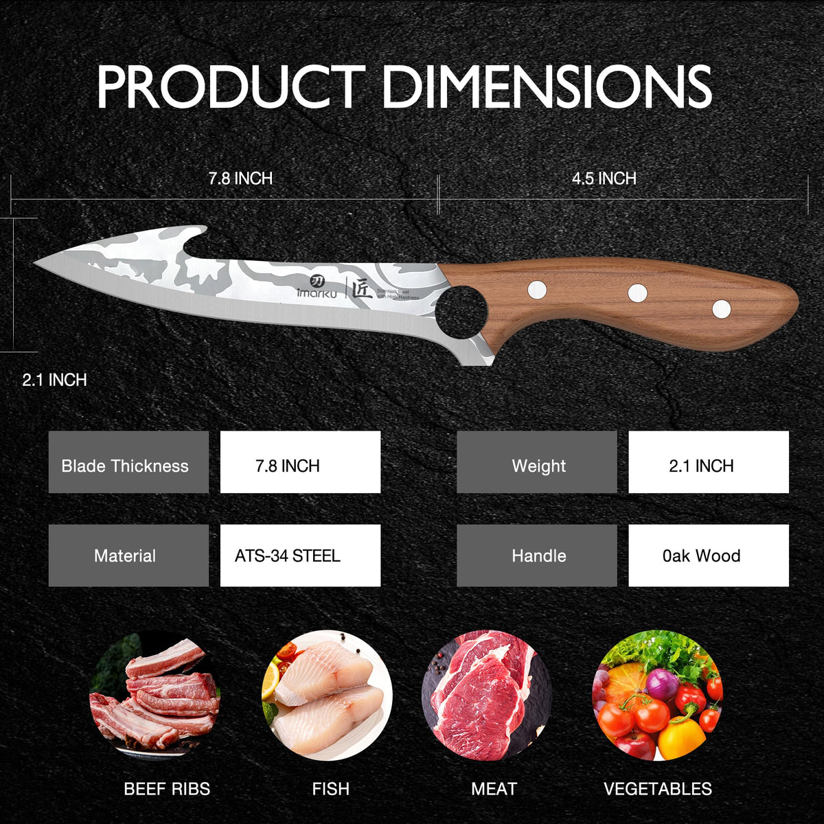 7.8 Inch Boning Knife for Meat Cutting, High Carbon Stainless Steel with Ash Wood Handle