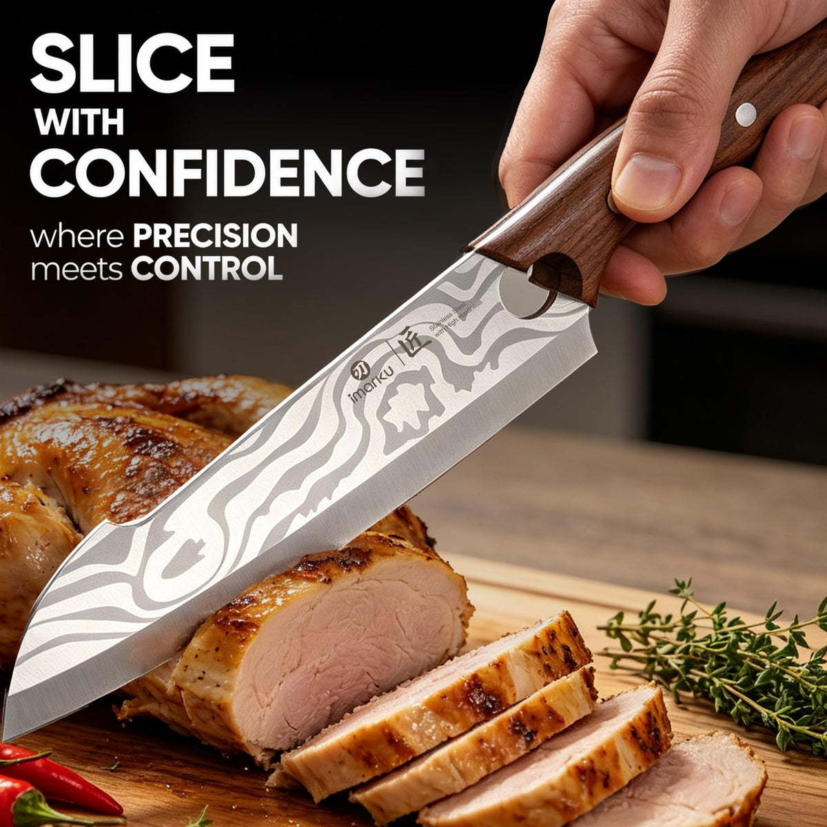 8.4" Japanese Chef Knife, Ultra Sharp High Carbon Stainless Steel, Ash Wood Handle