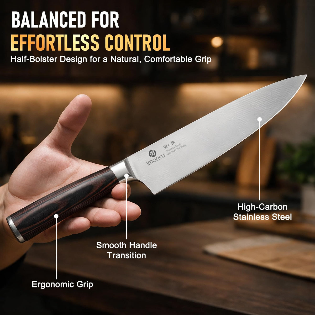 imarku 5-Piece Japanese Kitchen Knife Set, Chef, Santoku, Slicing, Utility & Paring Knives with Giftbox