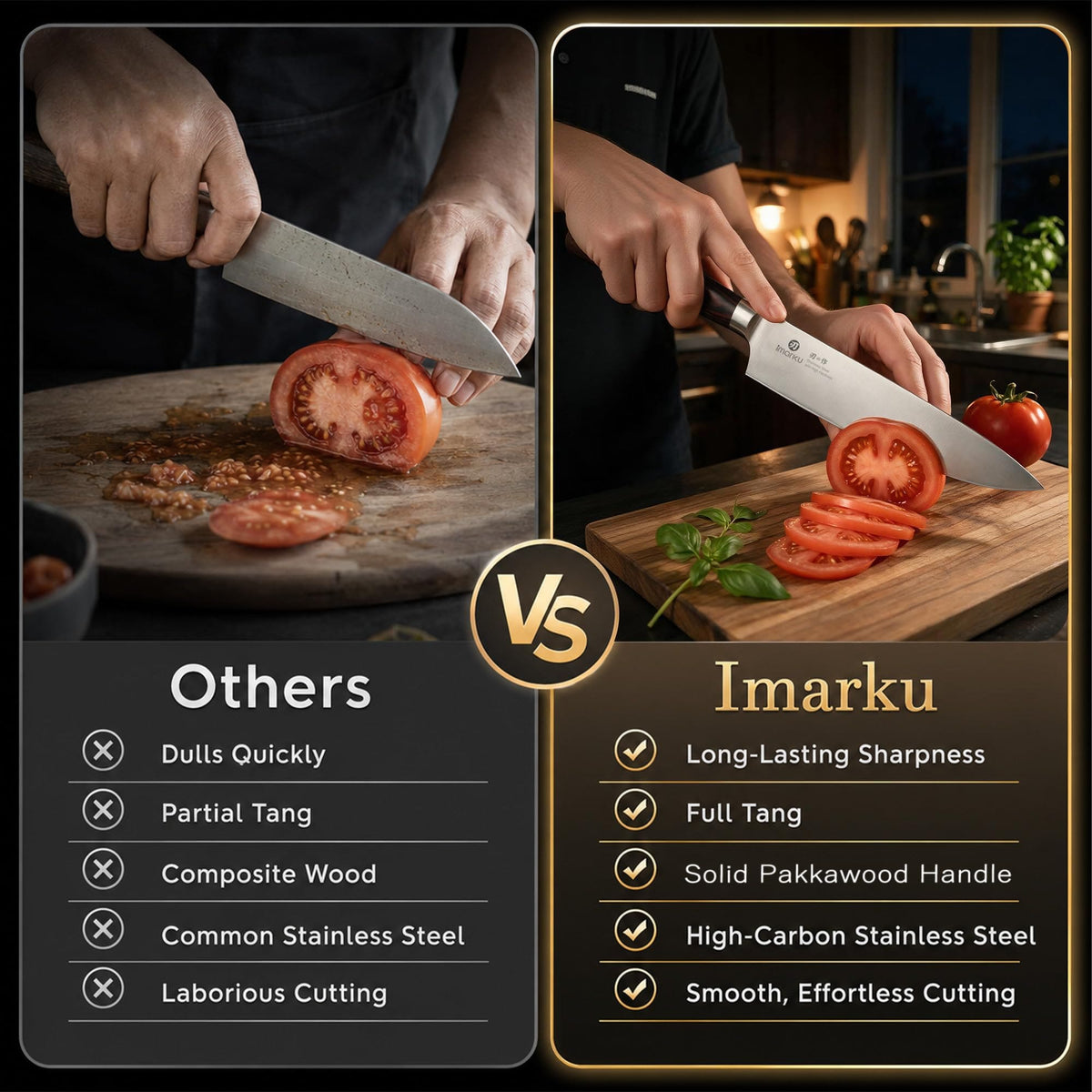 imarku 5-Piece Japanese Kitchen Knife Set, Chef, Santoku, Slicing, Utility & Paring Knives with Giftbox