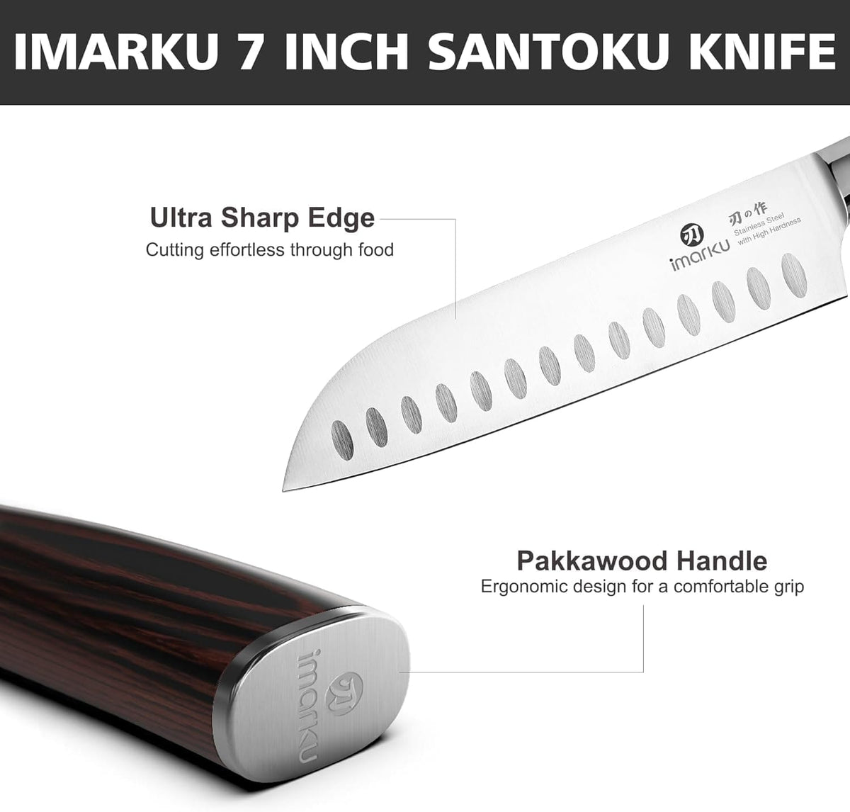 imarku 5-Piece Japanese Kitchen Knife Set, Chef, Santoku, Slicing, Utility & Paring Knives with Giftbox