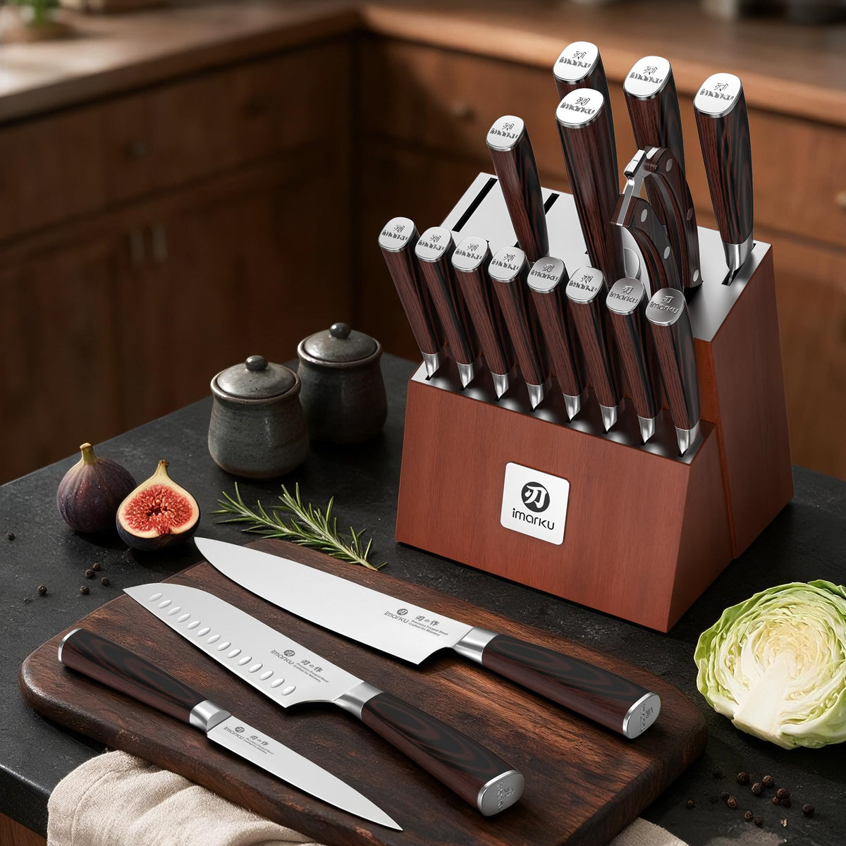 imarku premium knife block set for home kitchen#color_brown