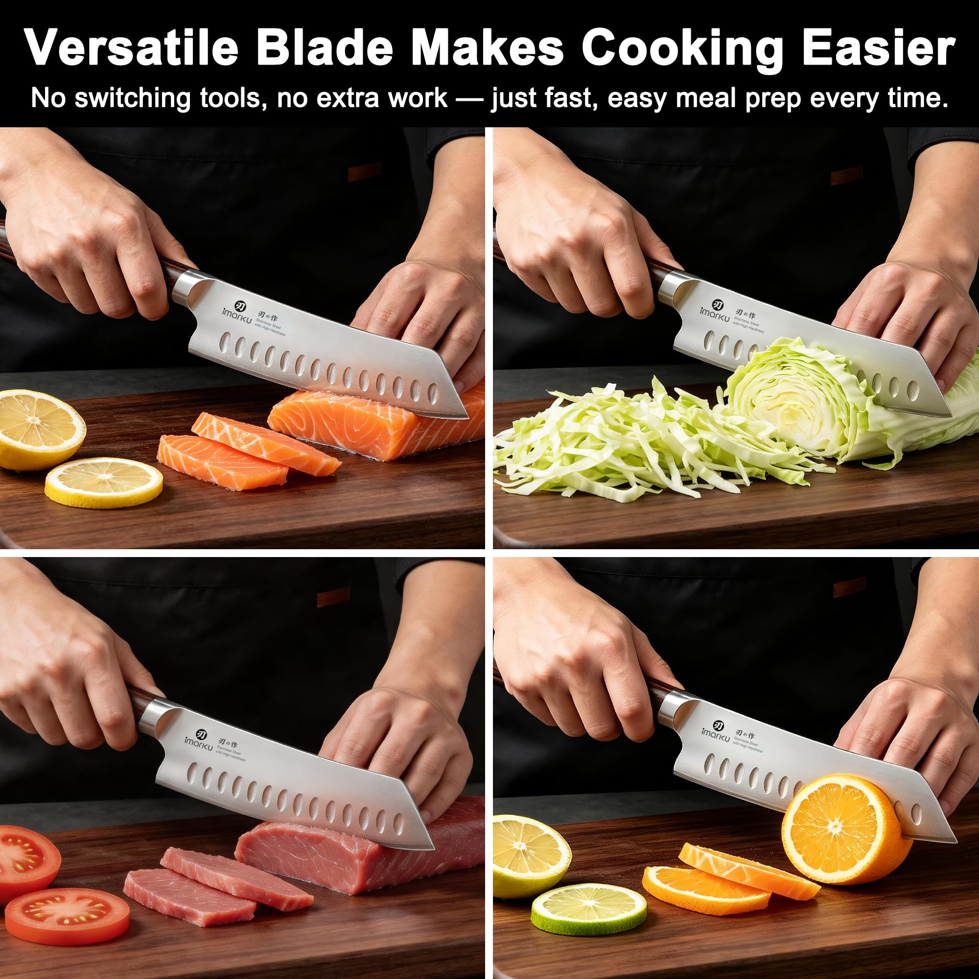 Santoku Knife 7 Inch High Carbon Stainless Steel Hollow Edge Kitchen Knife