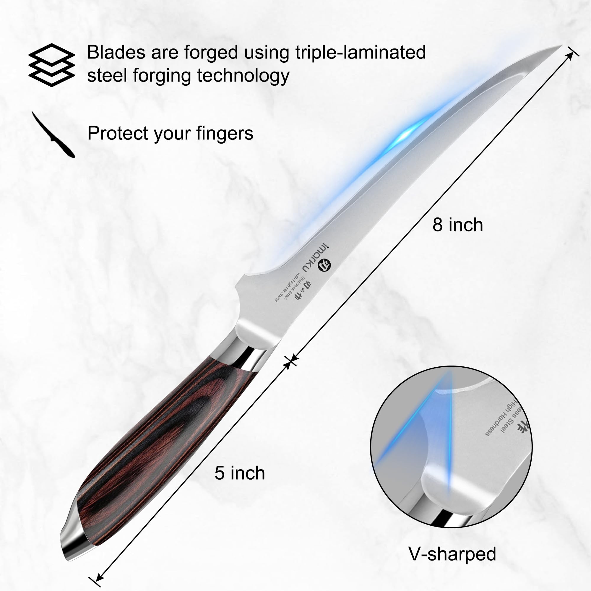 Fillet Knife 8 Inch High Carbon Stainless Steel Flexible Boning